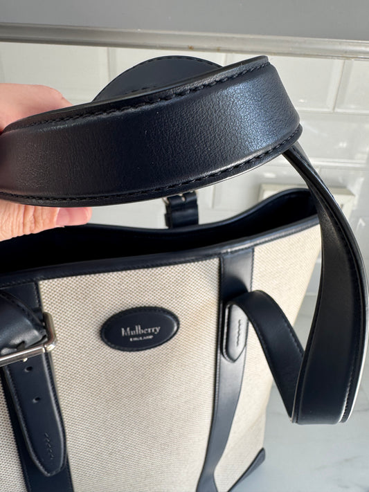 Mulberry Canvas Tote Bag - Ecru and Navy