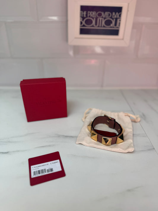 Valentino Garavanni Vitello Rockstud Leather Bracelet - Brown