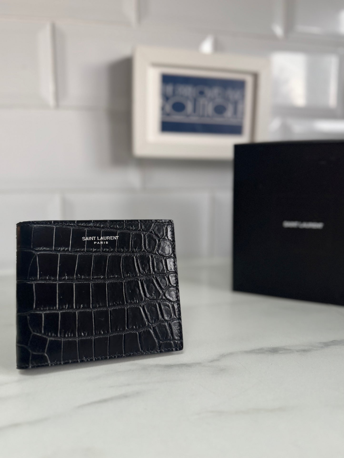 Saint Laurent (YSL) Croc Embossed Card Holder/Wallet - Black