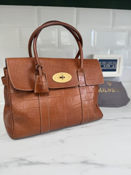 Mulberry Croc Embossed Bayswater - Oak