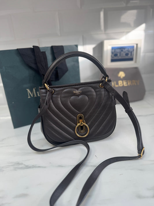 Mulberry Small Amberley Quilted Heart Satchel - Chocolate