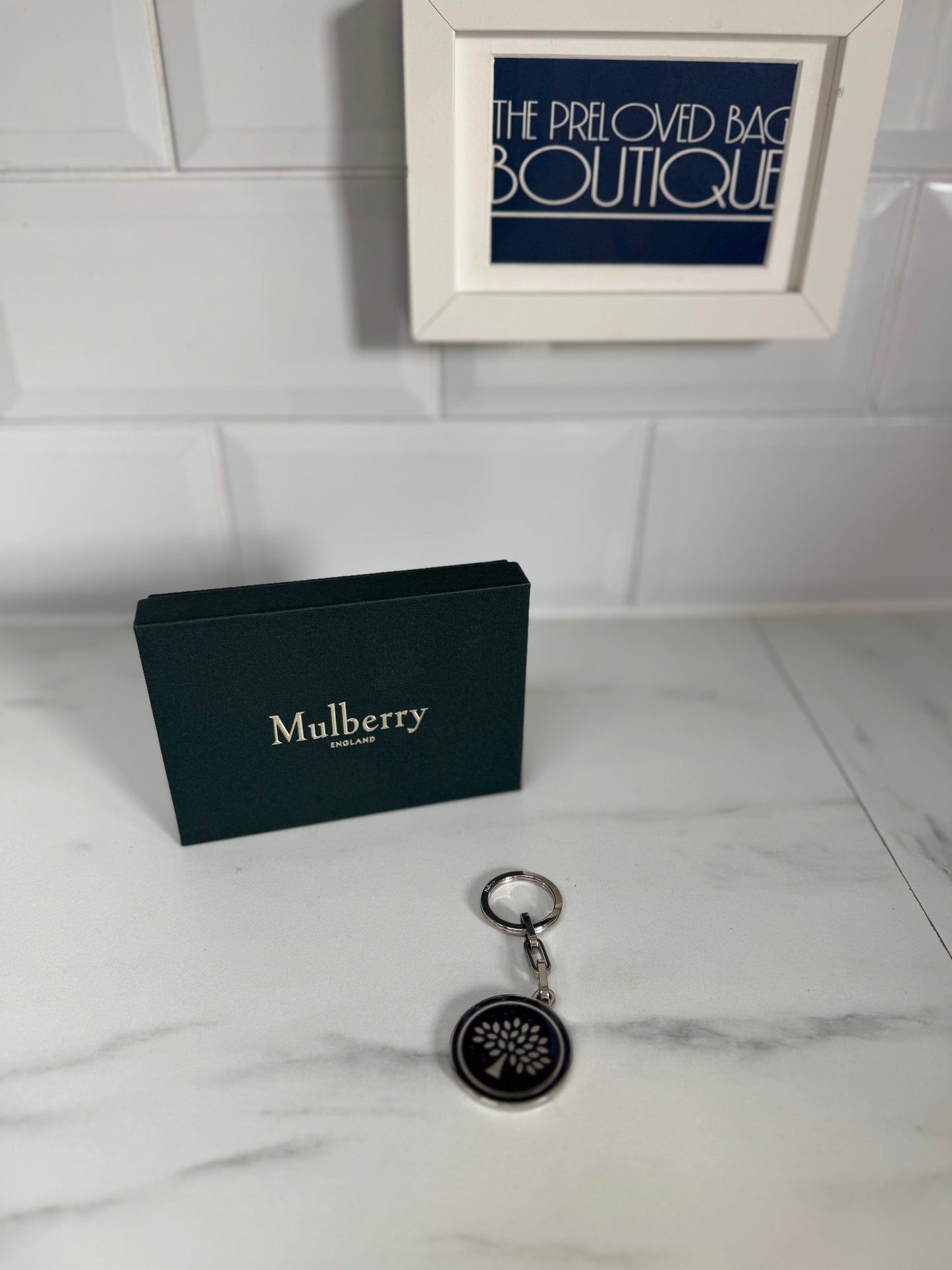 Mulberry Keyring - Silver and Navy