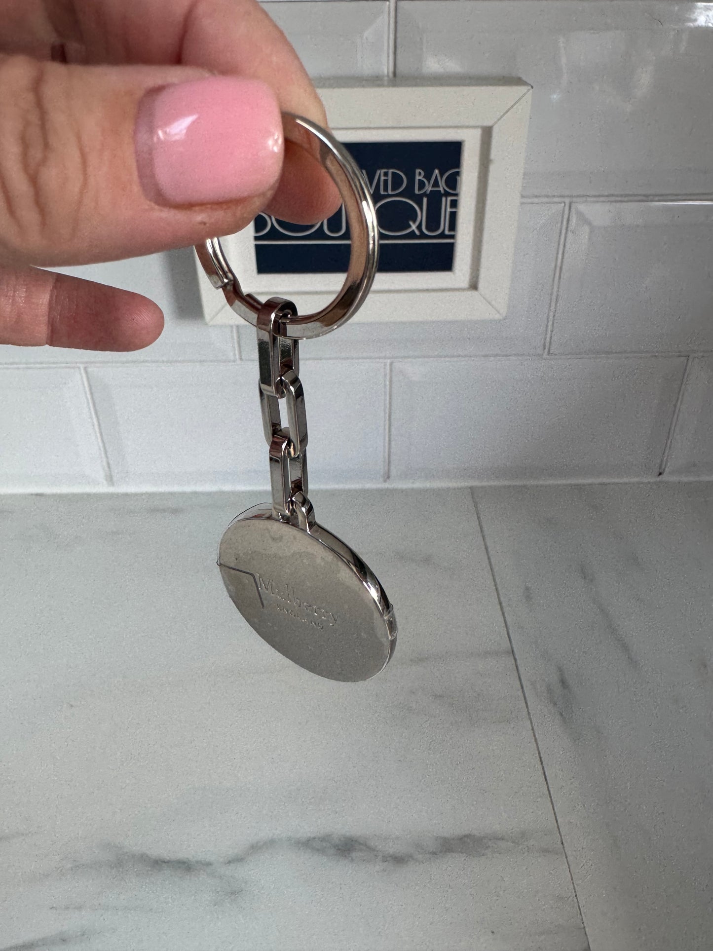 Mulberry Keyring - Silver and Navy