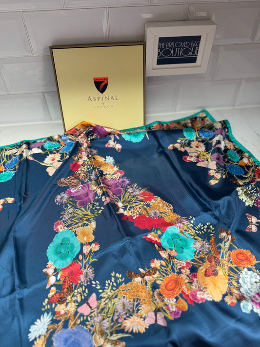 Aspinal “A” Floral Scarf - Turquoise