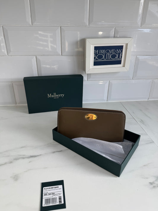 Mulberry Plaque 8 CC Zip Around  Wallet - Dark Palm