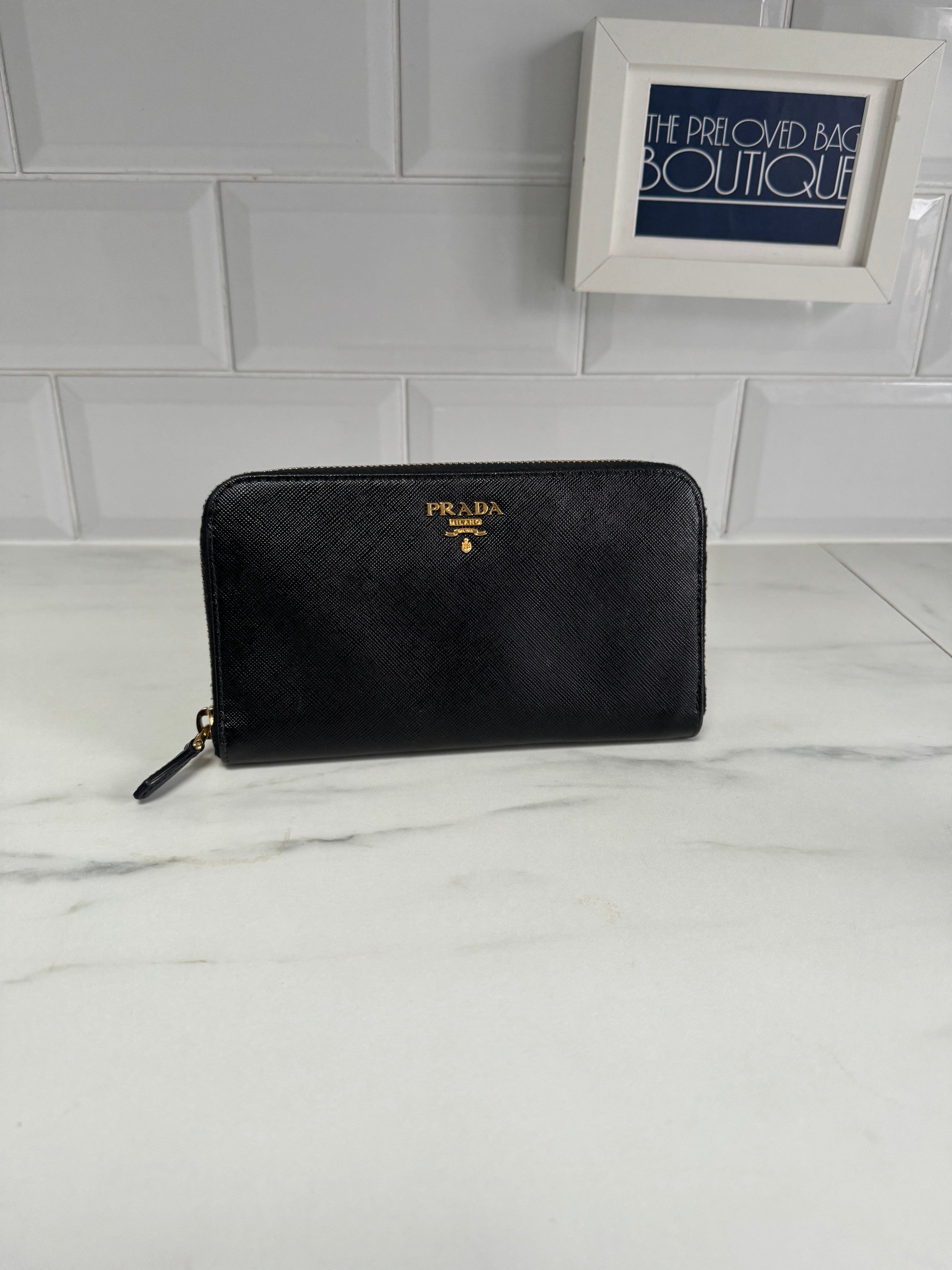 Prada Zip Around Wallet Black The Preloved Bag Boutique