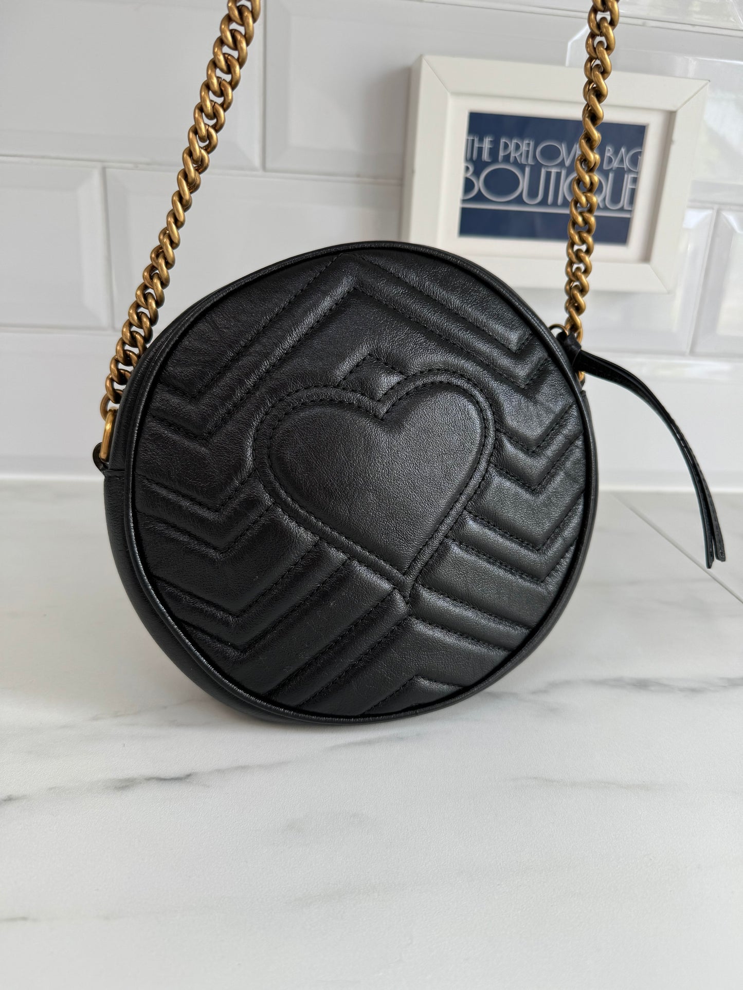 Gucci Marmont Matelassé Mini Round Bag - Black