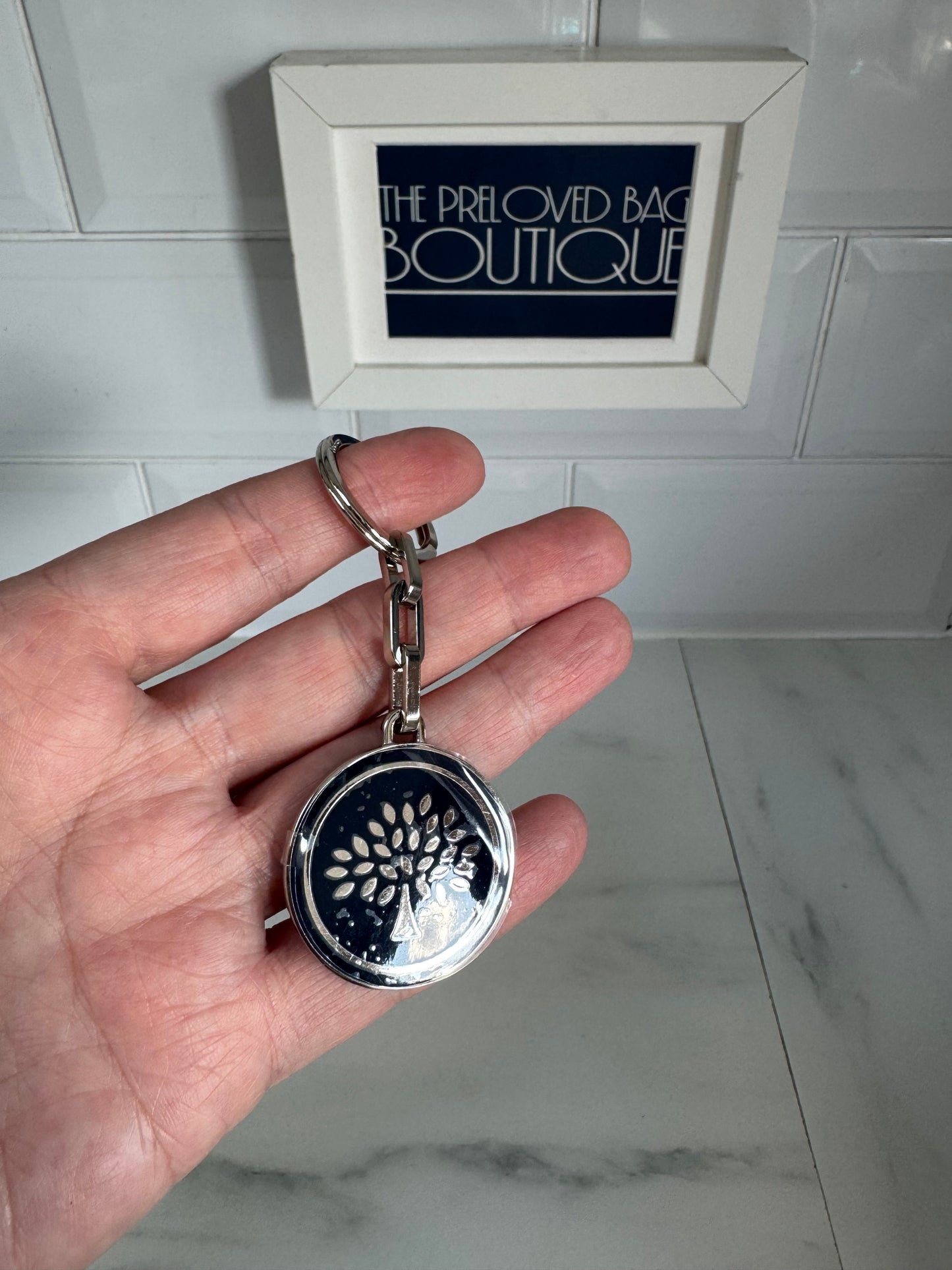 Mulberry Keyring - Silver and Navy