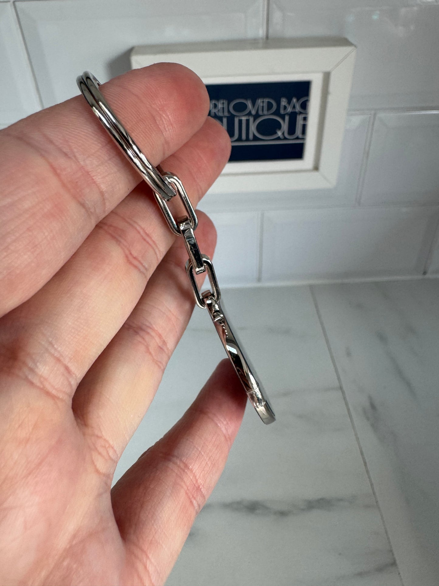 Mulberry Keyring - Silver and Navy