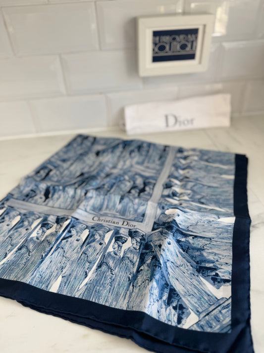Christian Dior Square Silk Scarf - Navy and White