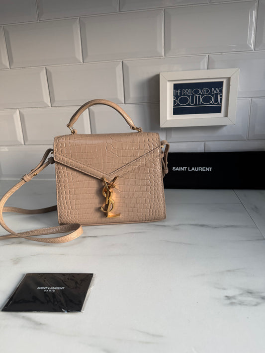 Saint Laurent (YSL) Mini Cassandre Top Handle - Deep Beige