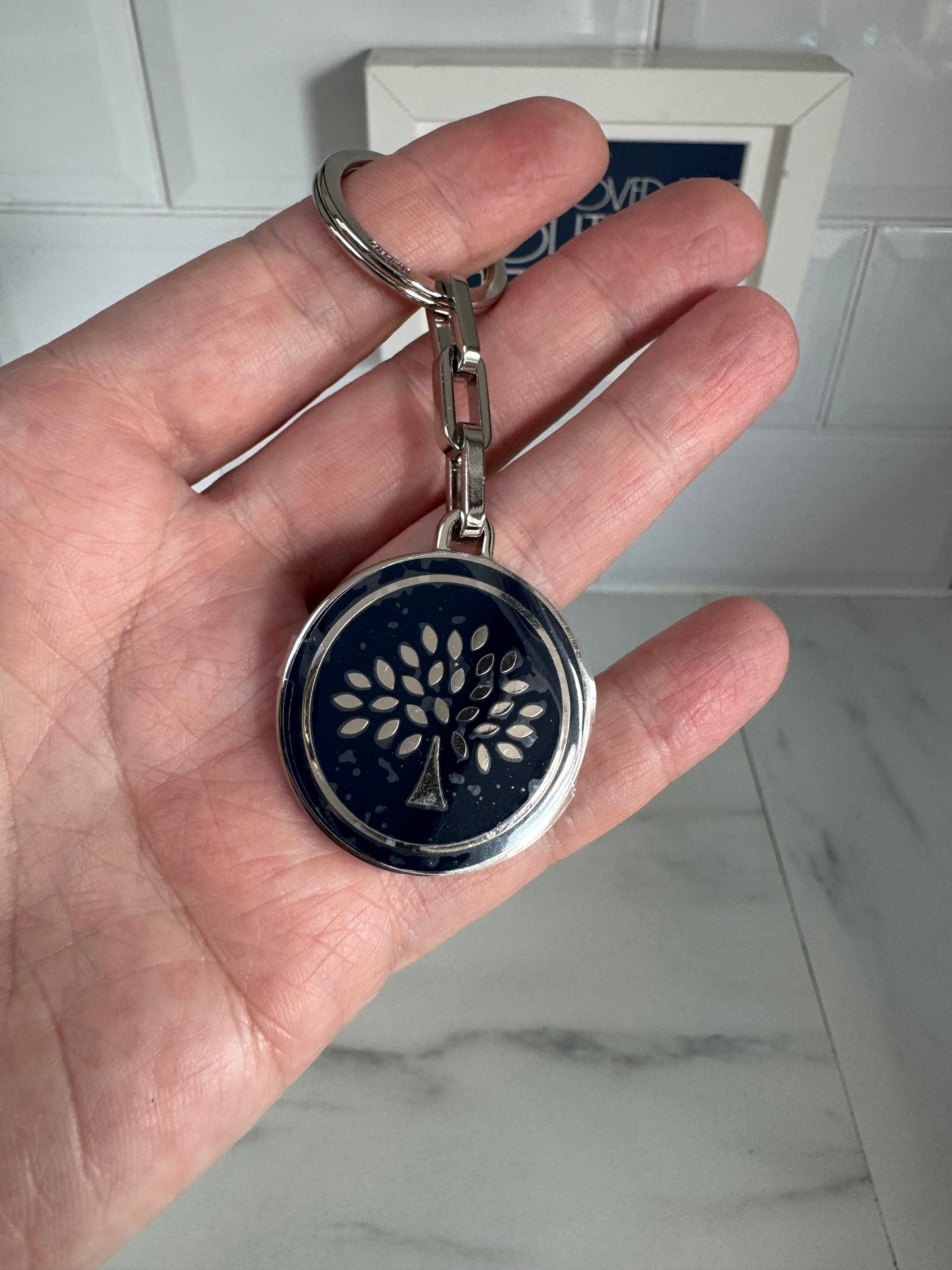 Mulberry Keyring - Silver and Navy