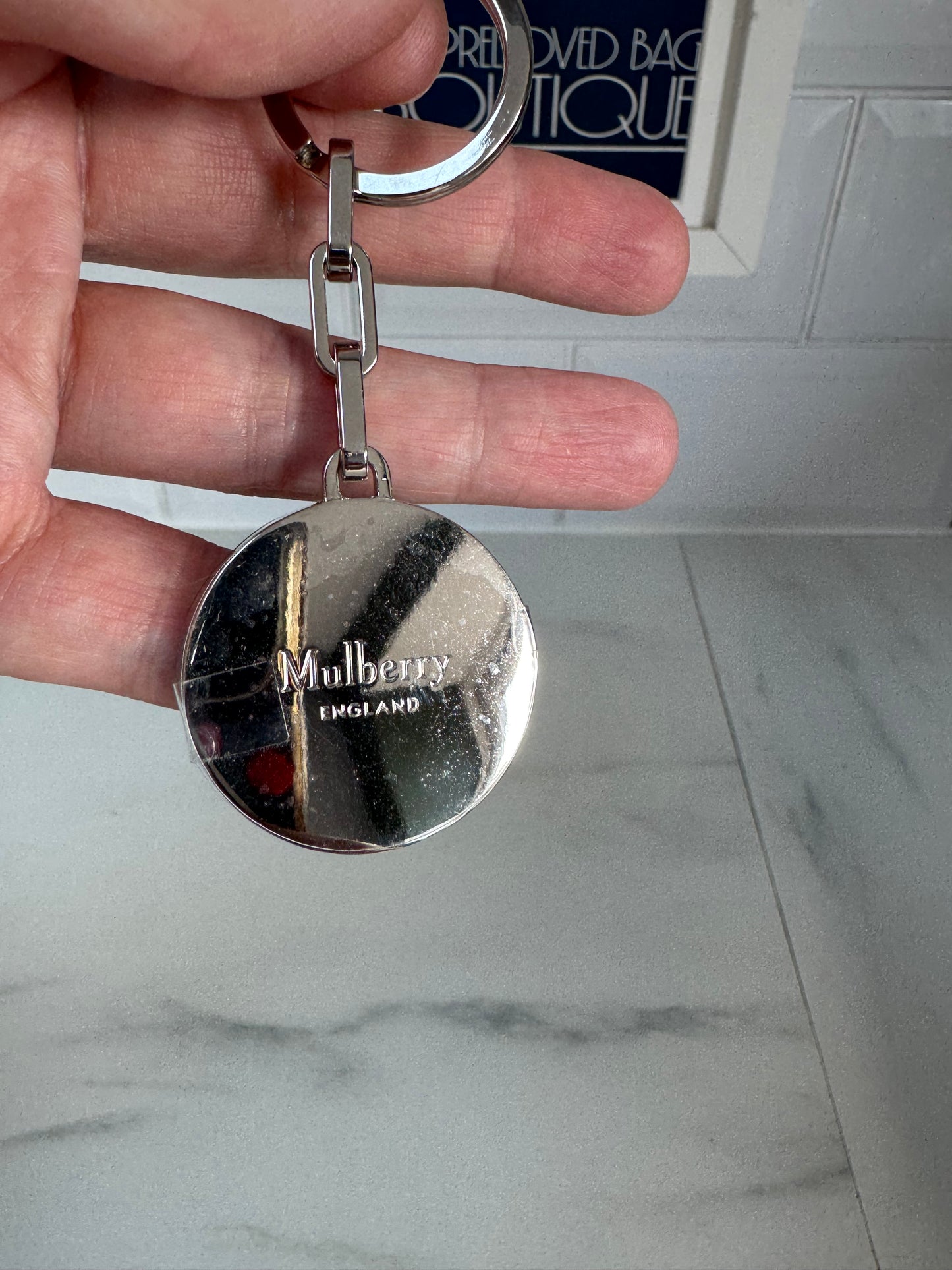 Mulberry Keyring - Silver and Navy