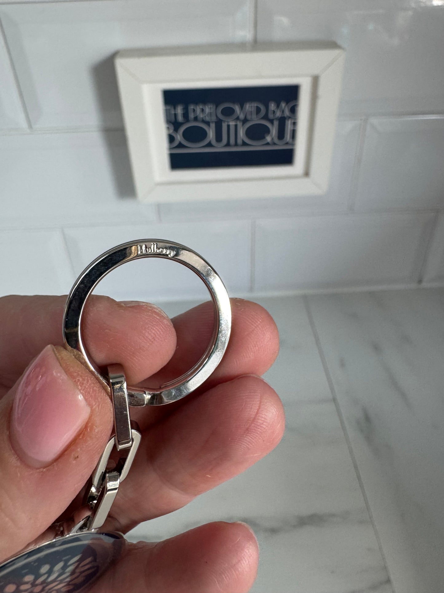 Mulberry Keyring - Silver and Navy