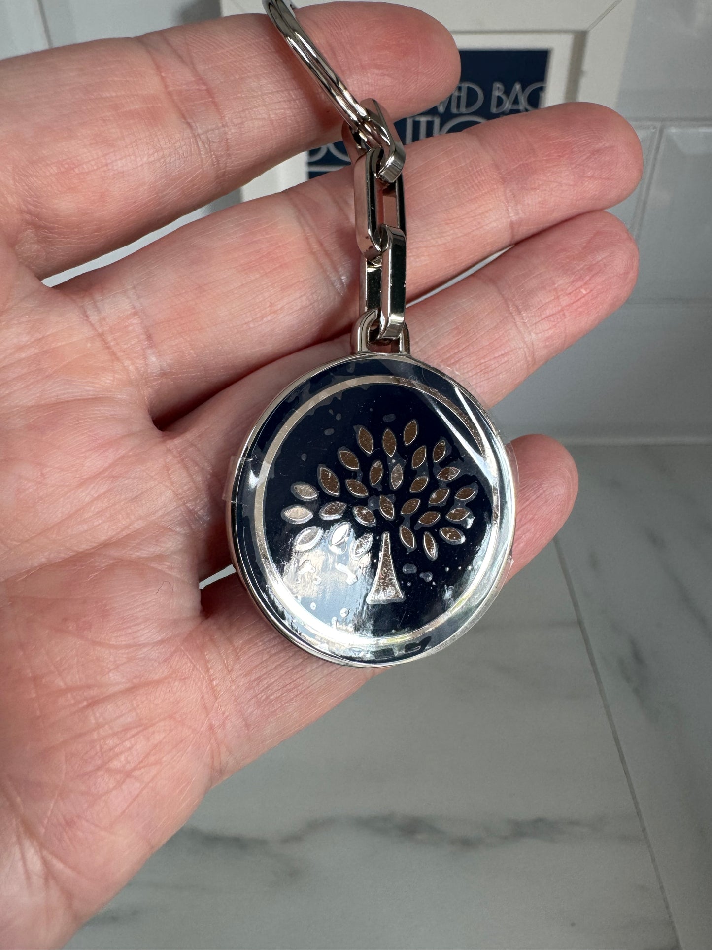 Mulberry Keyring - Silver and Navy