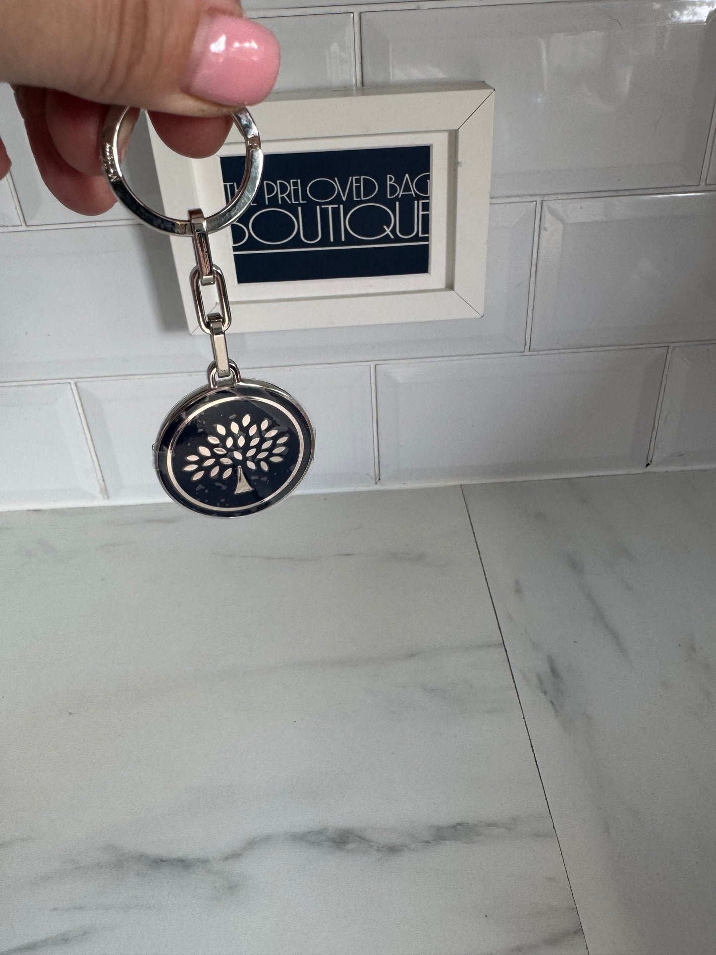 Mulberry Keyring - Silver and Navy