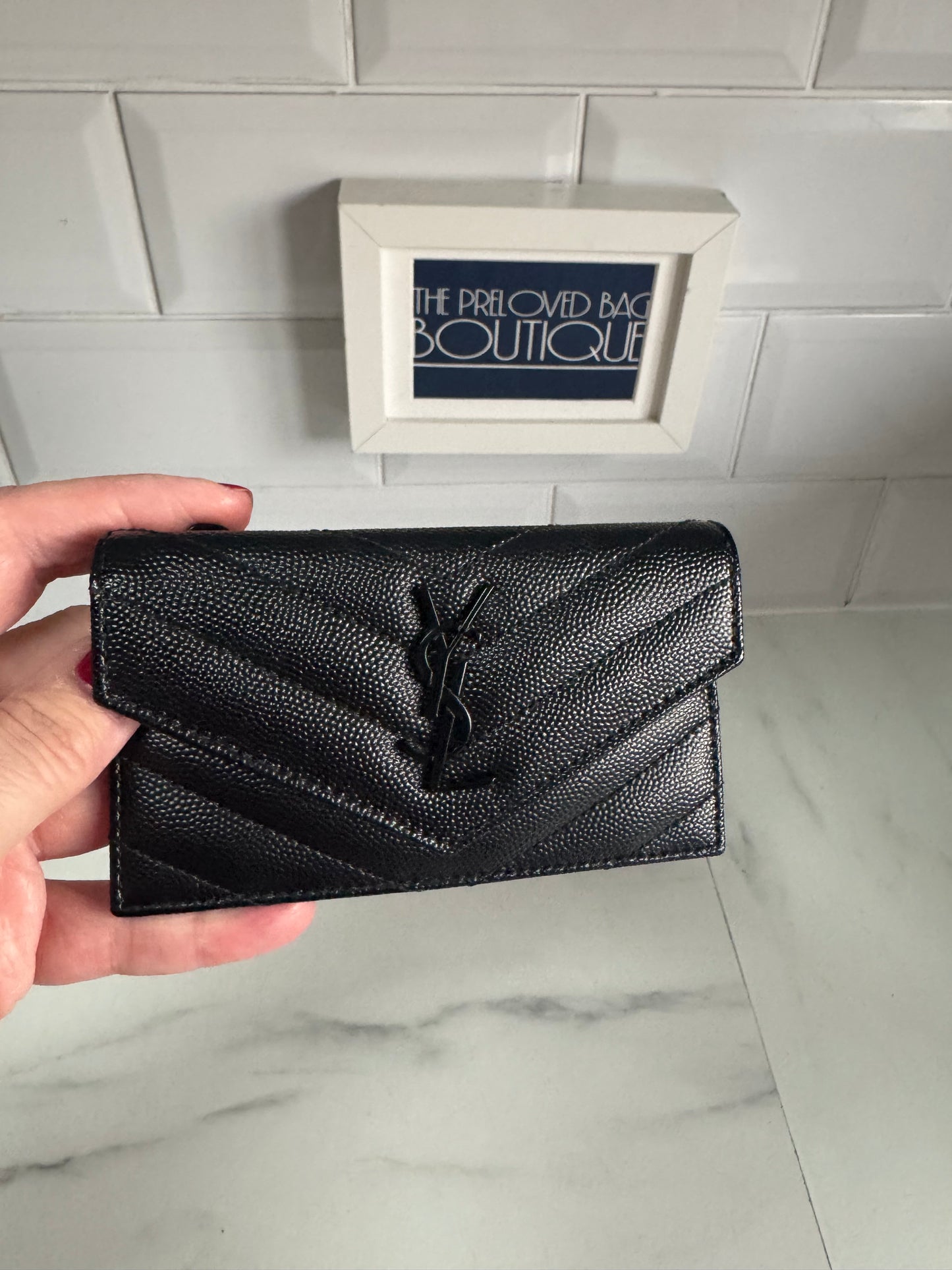 Saint Laurent (YSL) Monogramme Quilted Card Holder Wallet - Black