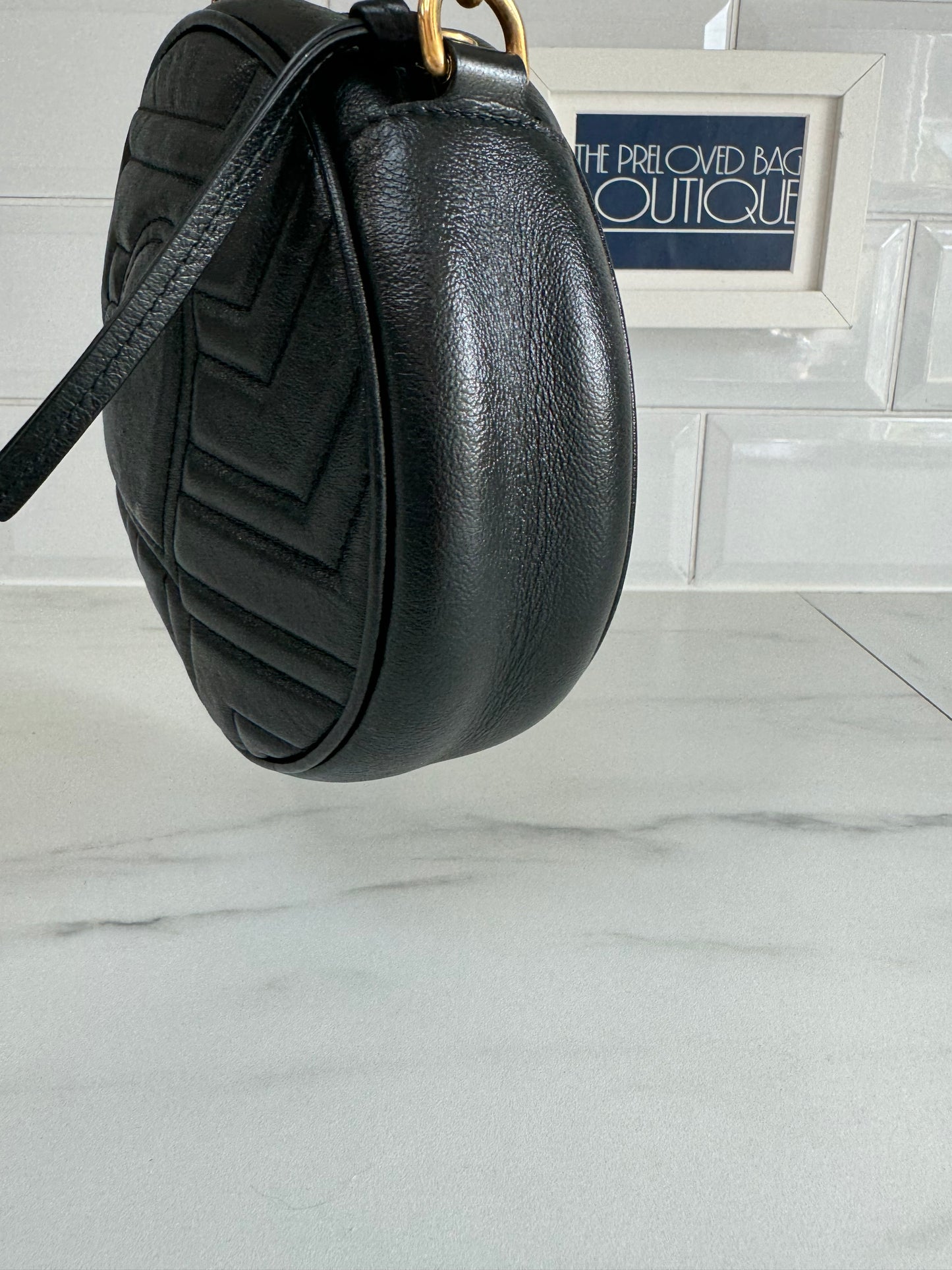 Gucci Marmont Matelassé Mini Round Bag - Black