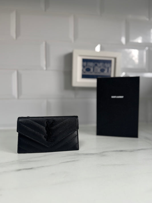 Saint Laurent (YSL) Monogramme Quilted Card Holder Wallet - Black