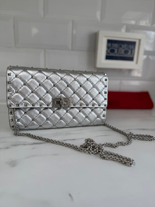 Valentino Garavanni Rockstud Spike Clutch - Metallic Silver