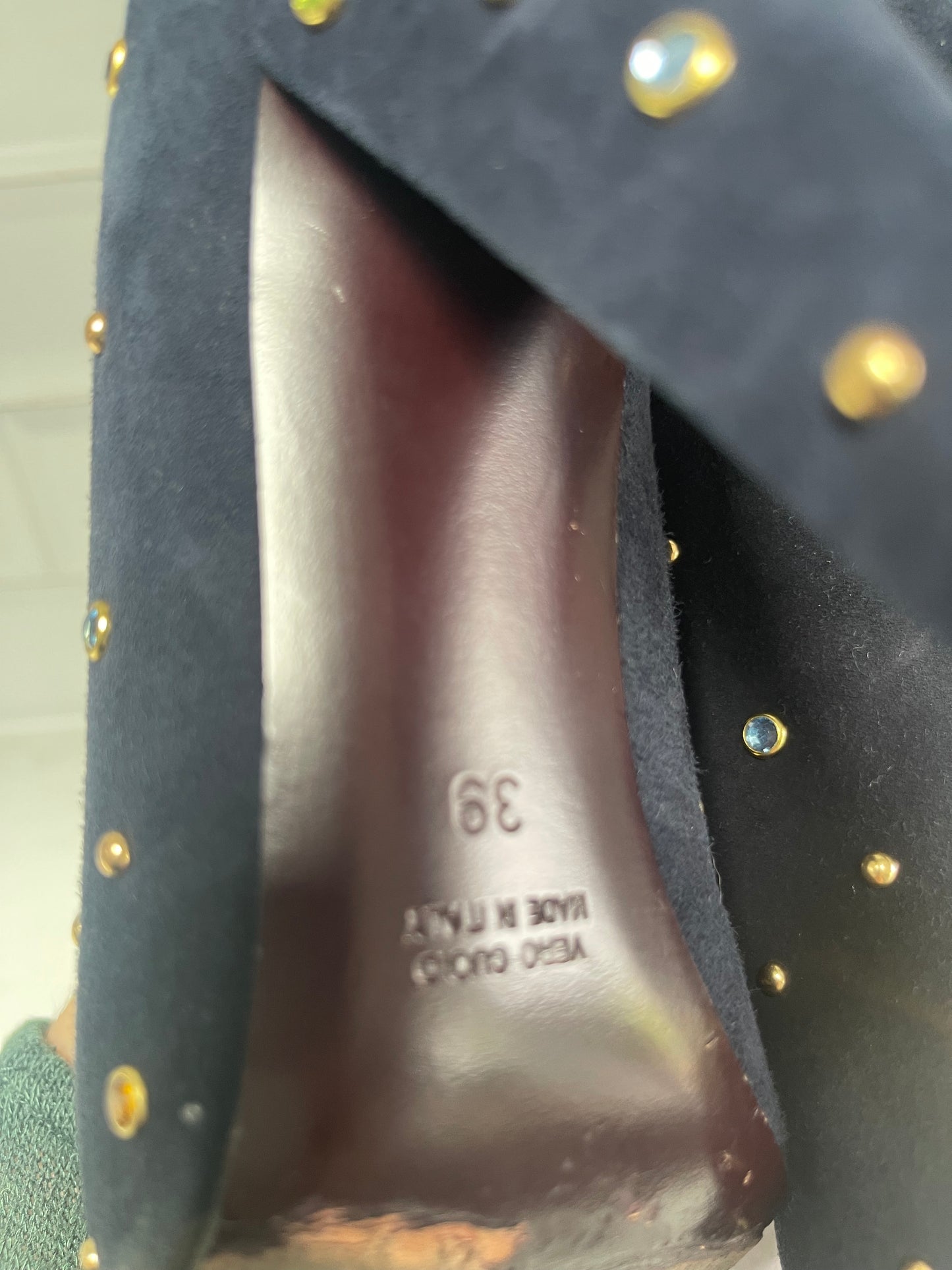 Mulberry Navy Suede Shoe Boots with Multicolored Studded Gems