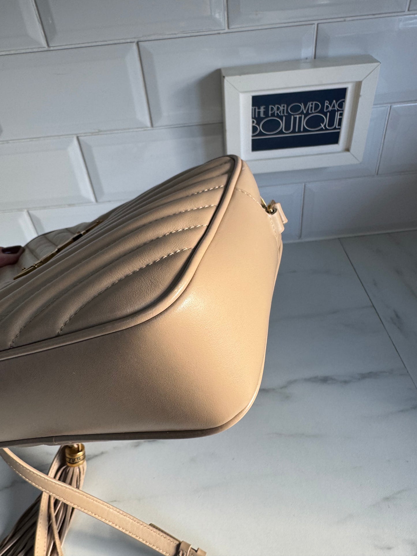 Saint Laurent ‘YSL’ Lou Quilted Camera Bag - Light Beige