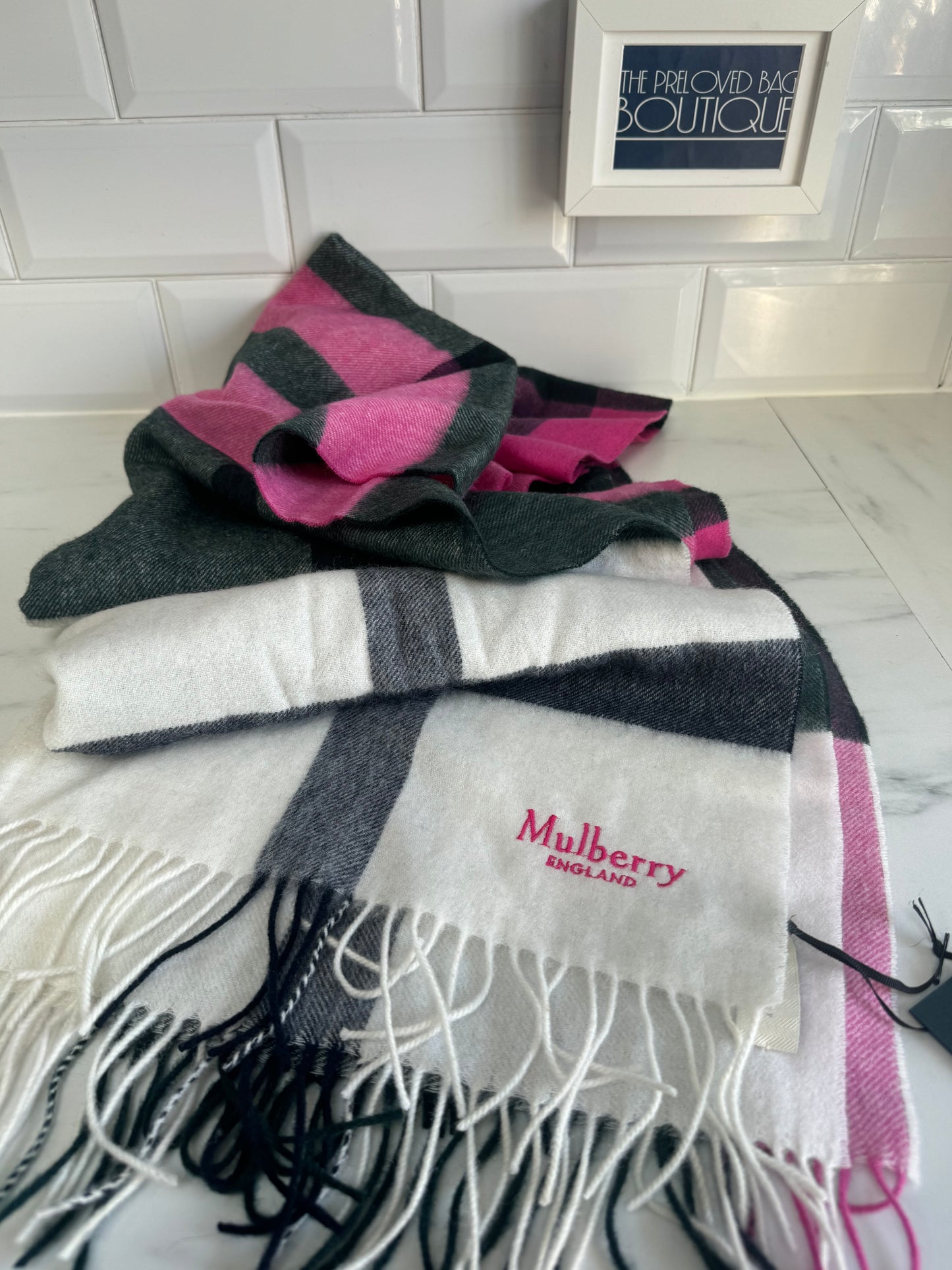 Mulberry Large Scarf - White, Pink & Green