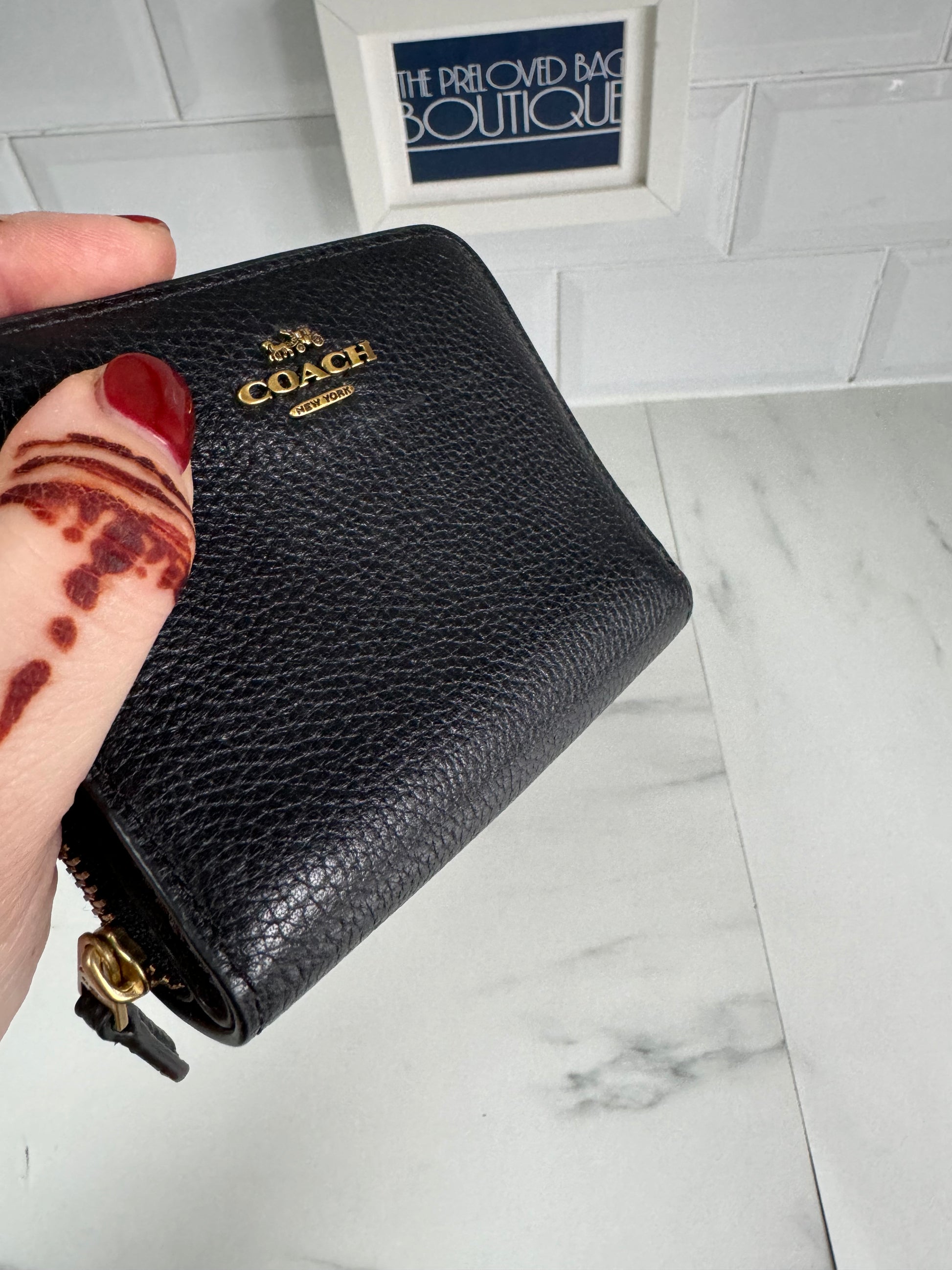 Small black coach wallet sales