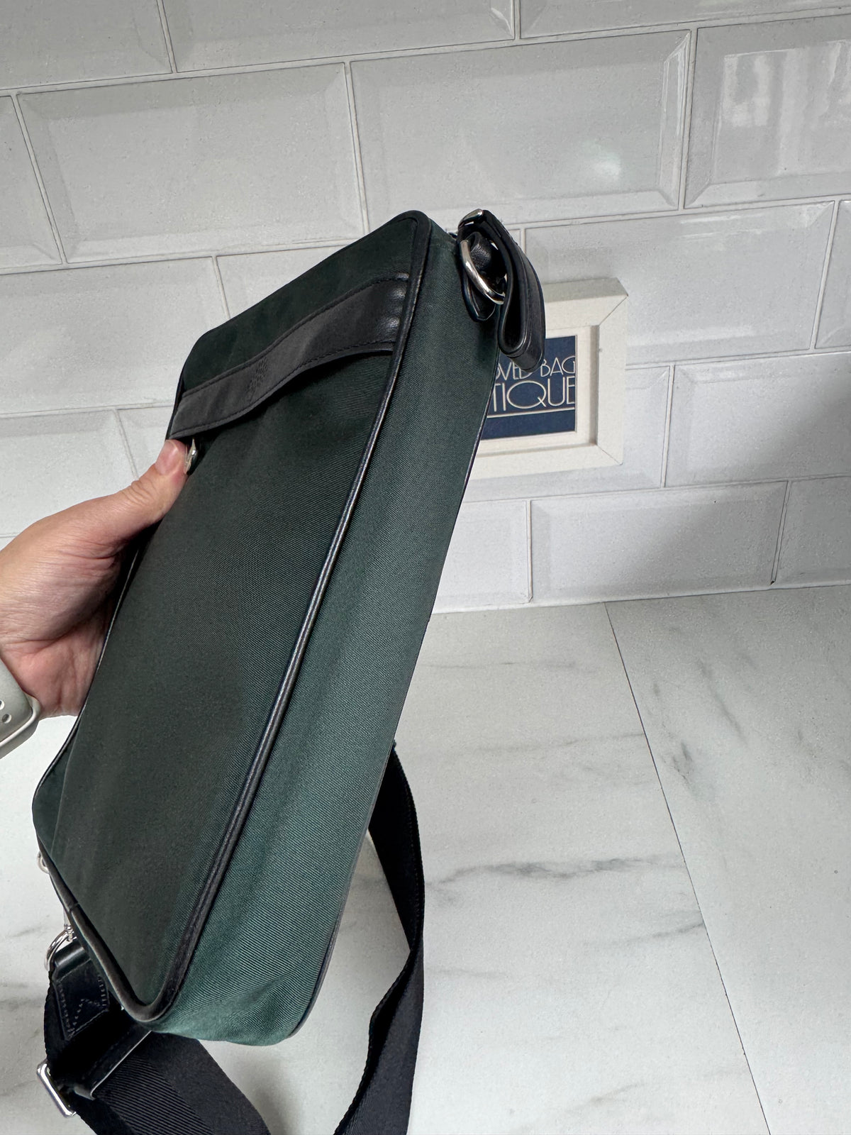 Mulberry Unisex Messenger Bag - Black and Mulberry Green Eco Nylon
