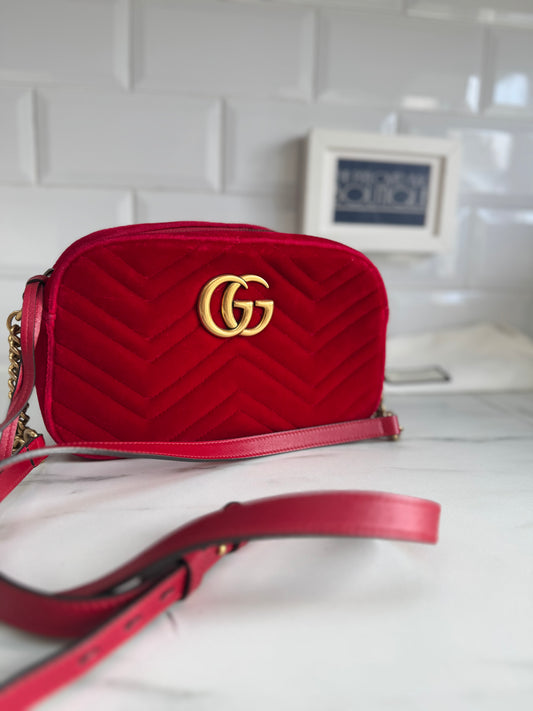 Gucci Marmont Small Camera Bag - Red Velvet