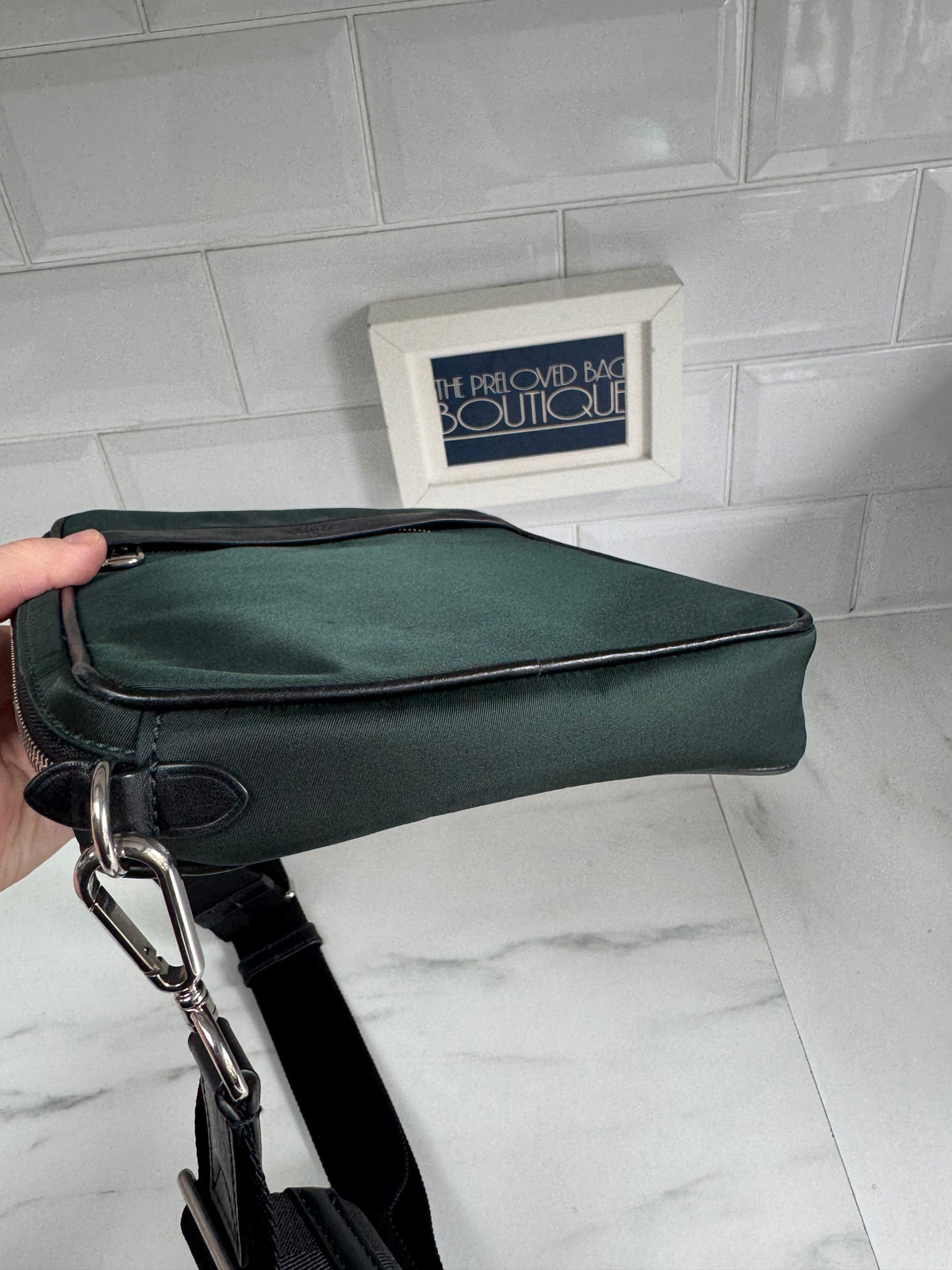 Mulberry Unisex Messenger Bag - Black and Mulberry Green Eco Nylon