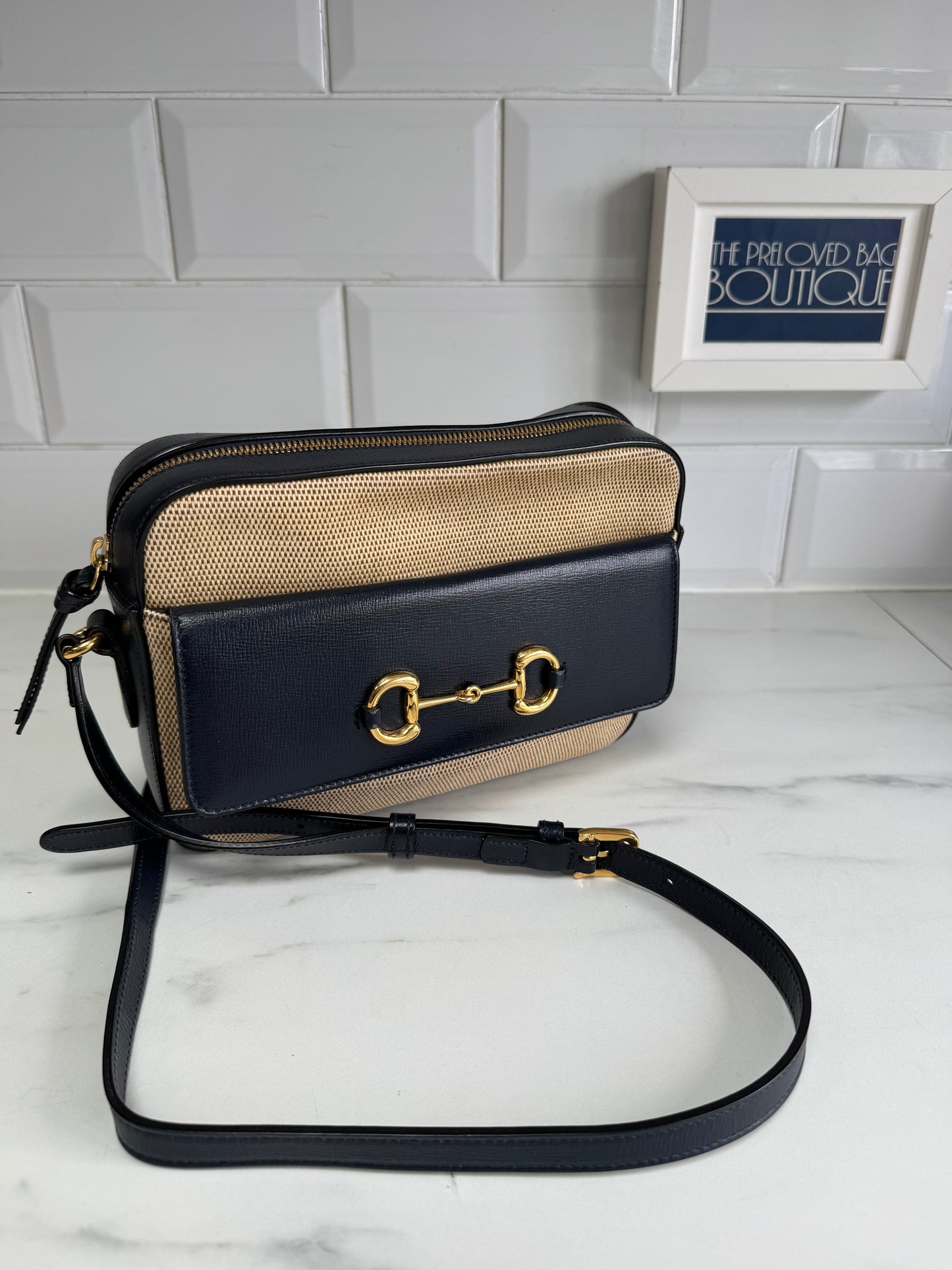 Gucci 1955 Flap Pocket Camera Bag - Beige, Navy