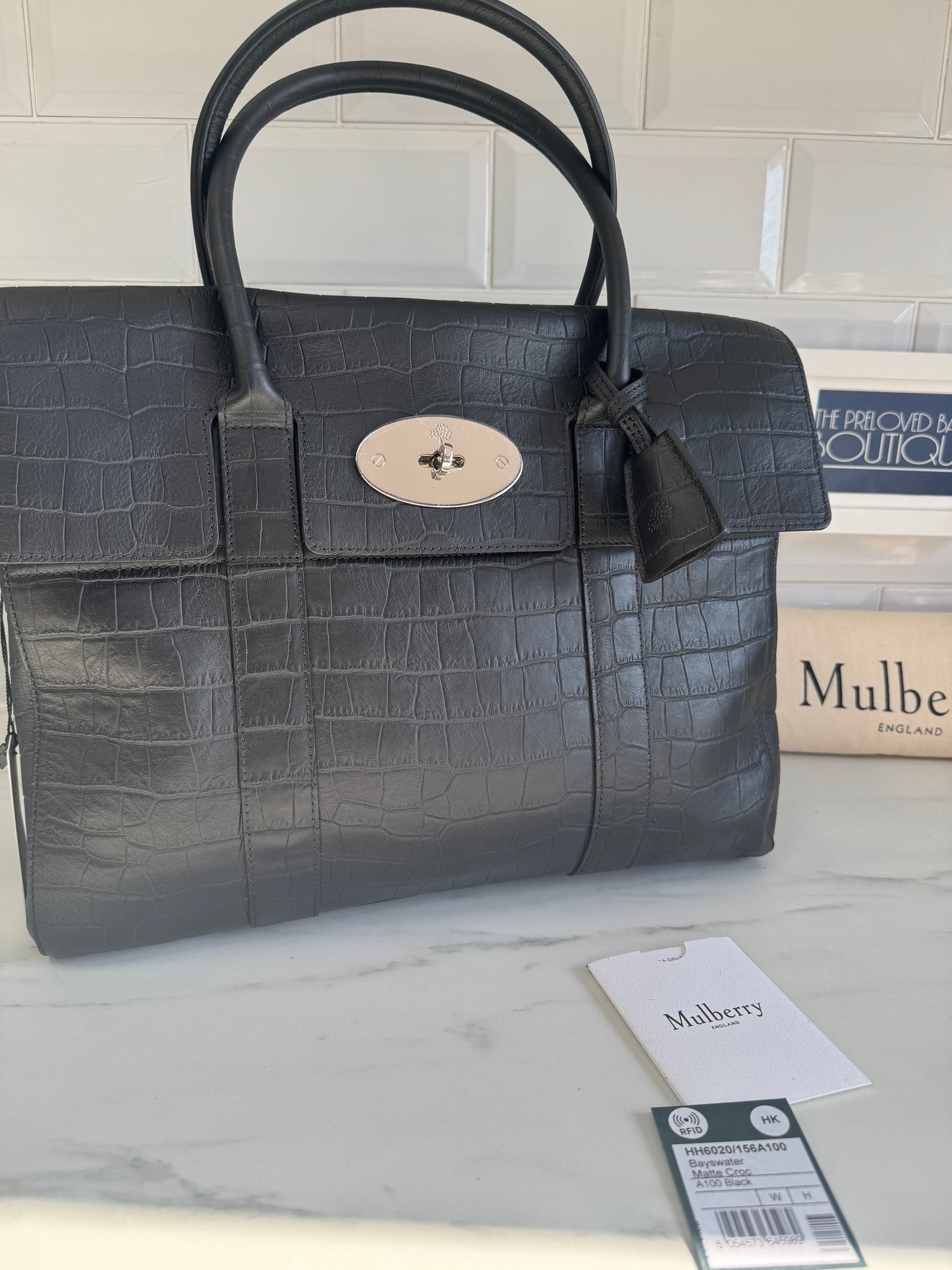 Mulberry Matte Croc Embossed Bayswater - Black