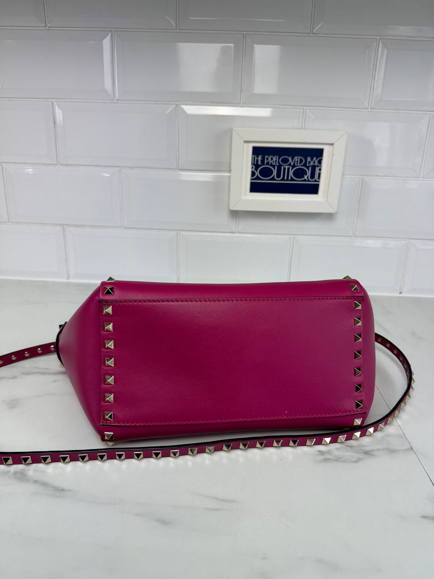 Valentino Rockstud Small Trapeze Tote - Magenta Pink