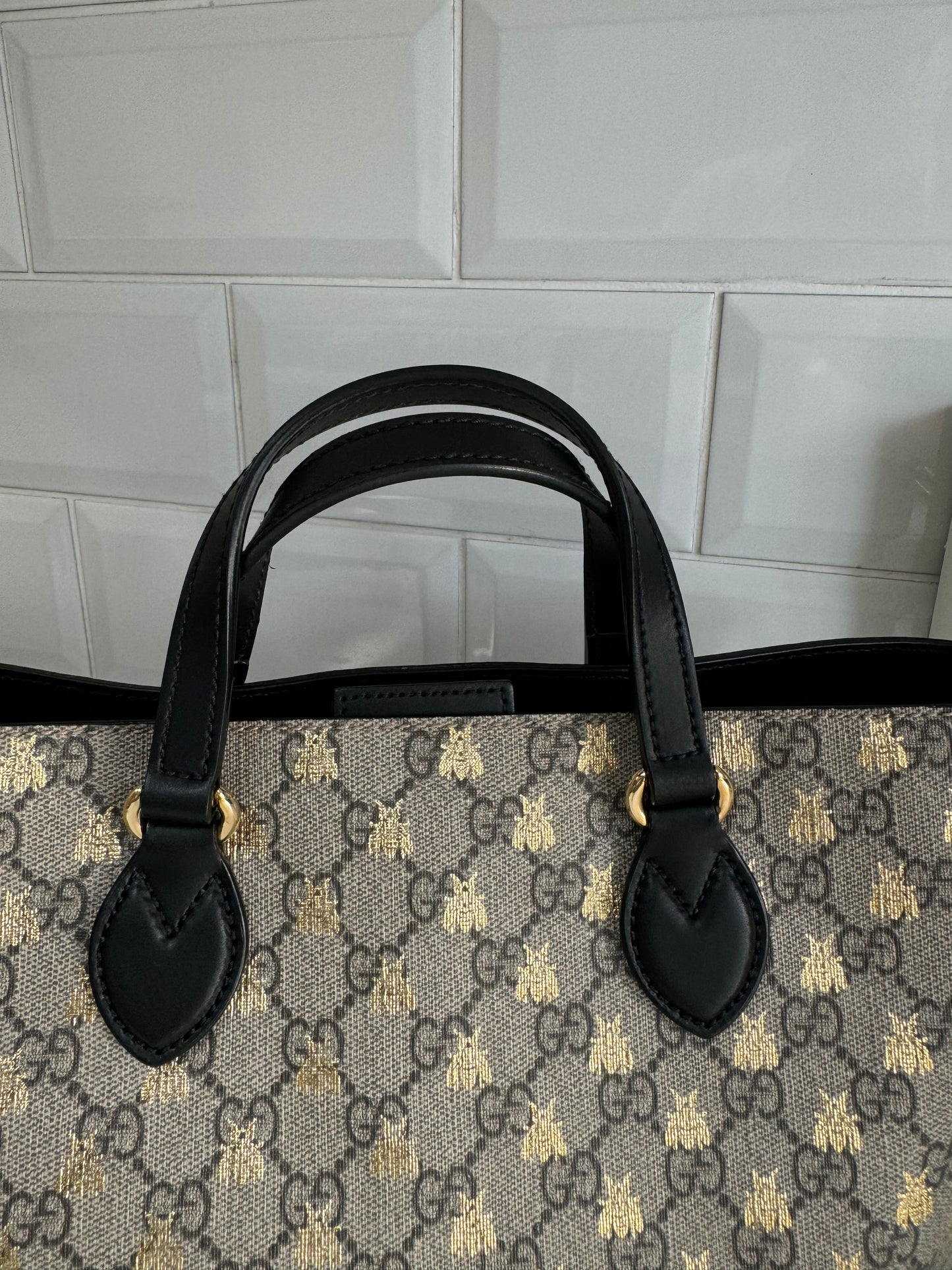 Gucci Limited Edition GGMonogram Supreme Bees Tote - Brown & Gold