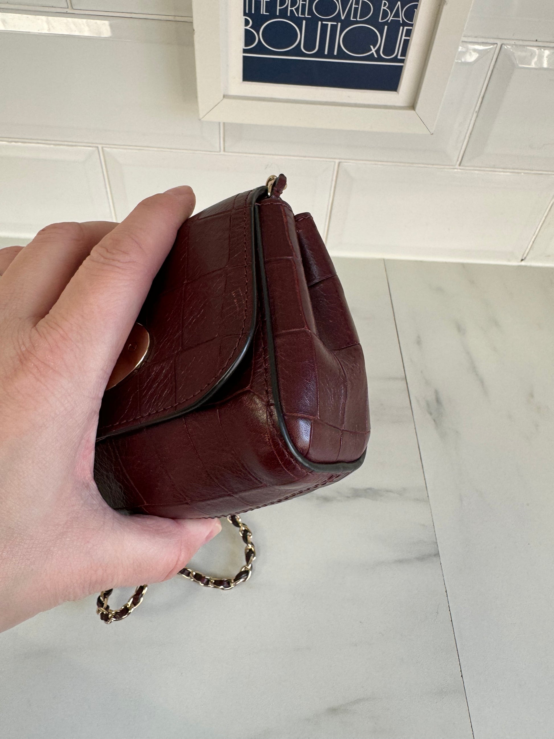 Mulberry Mini Lily Oxblood Croc Embossed The Preloved Bag Boutique