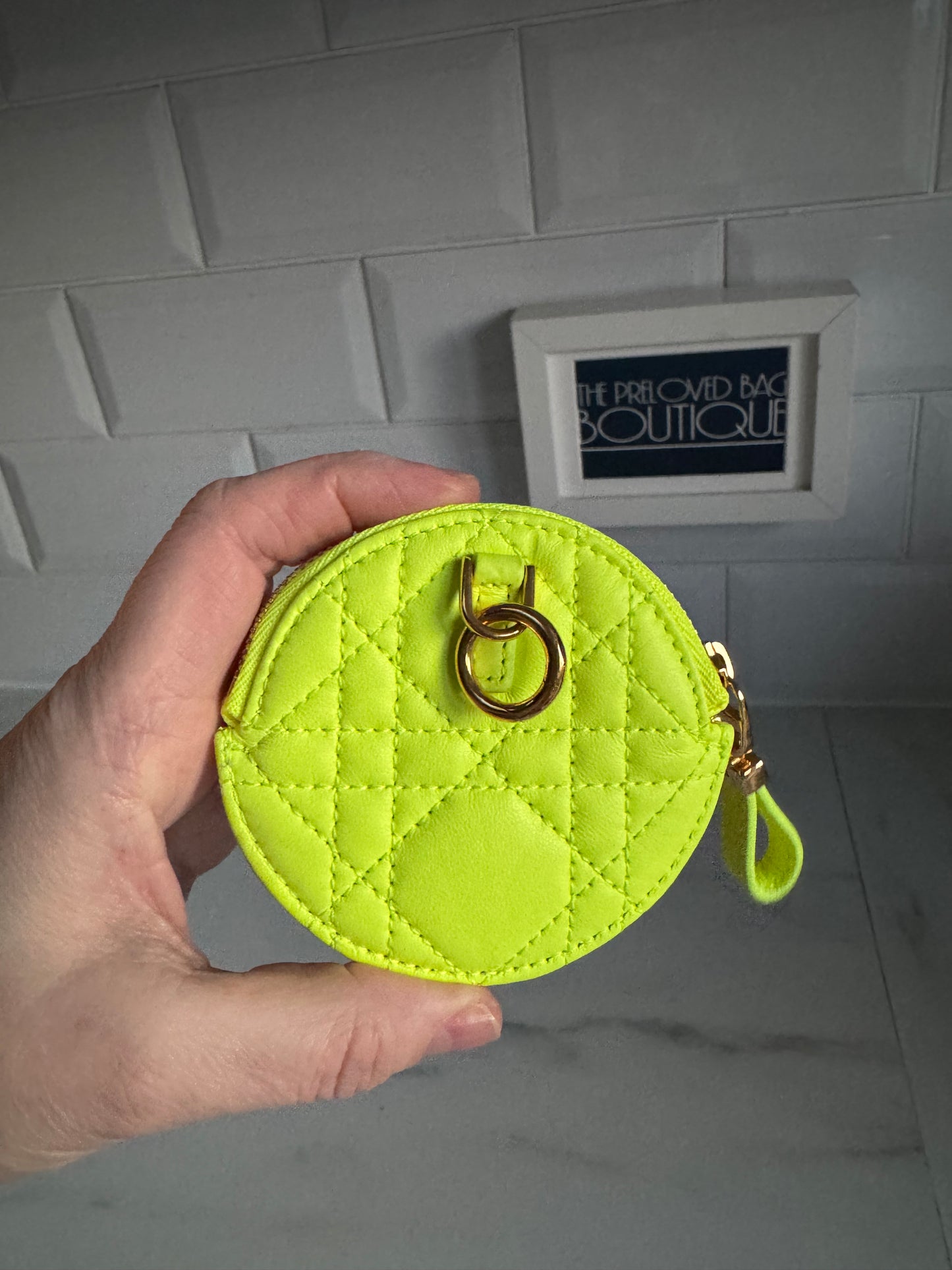 Dior Caro Small Coin Pouch - Fluorescent Lime