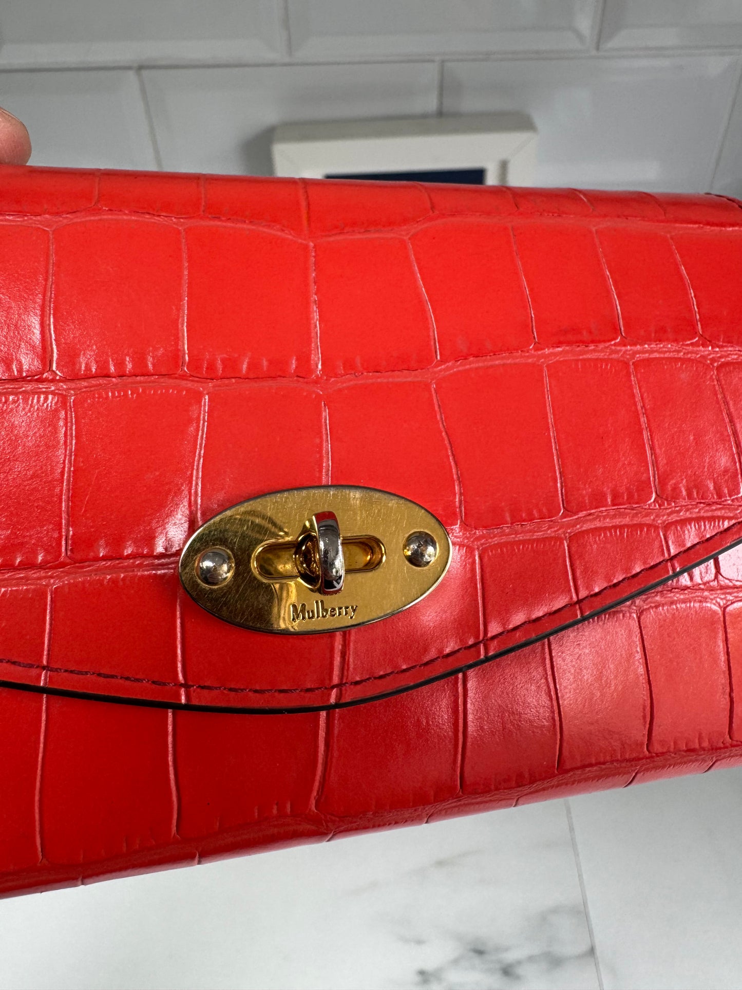 Mulberry Medium Darley wallet - Tomato Red Croc Embossed