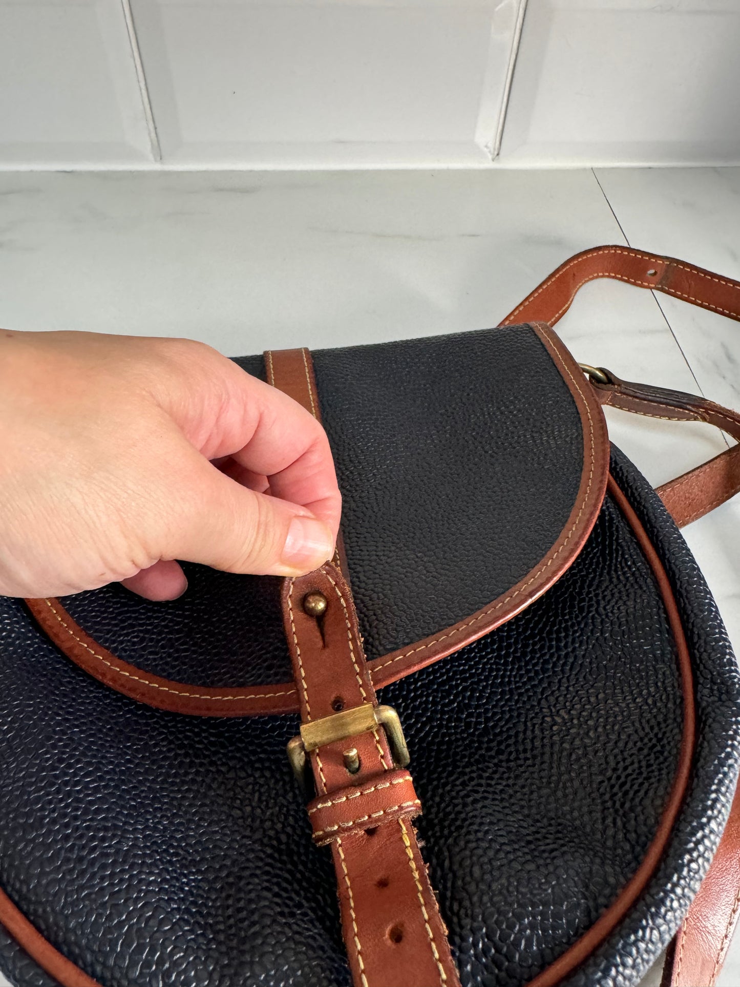 Mulberry Vintage Scotchgrain Saddle Bag - Black & Cognac