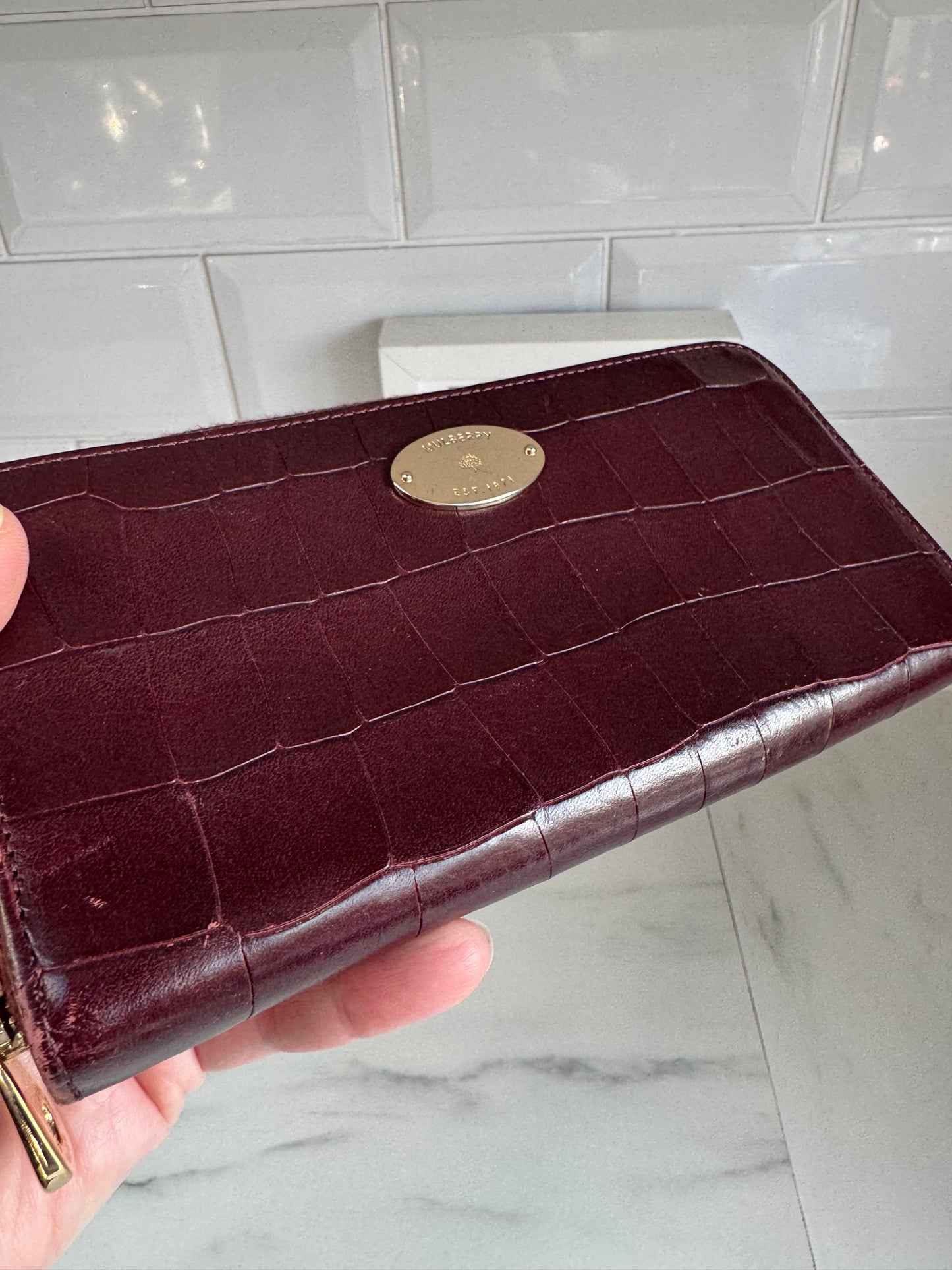 Mulberry Plaque Wallet - Oxblood Croc Embossed