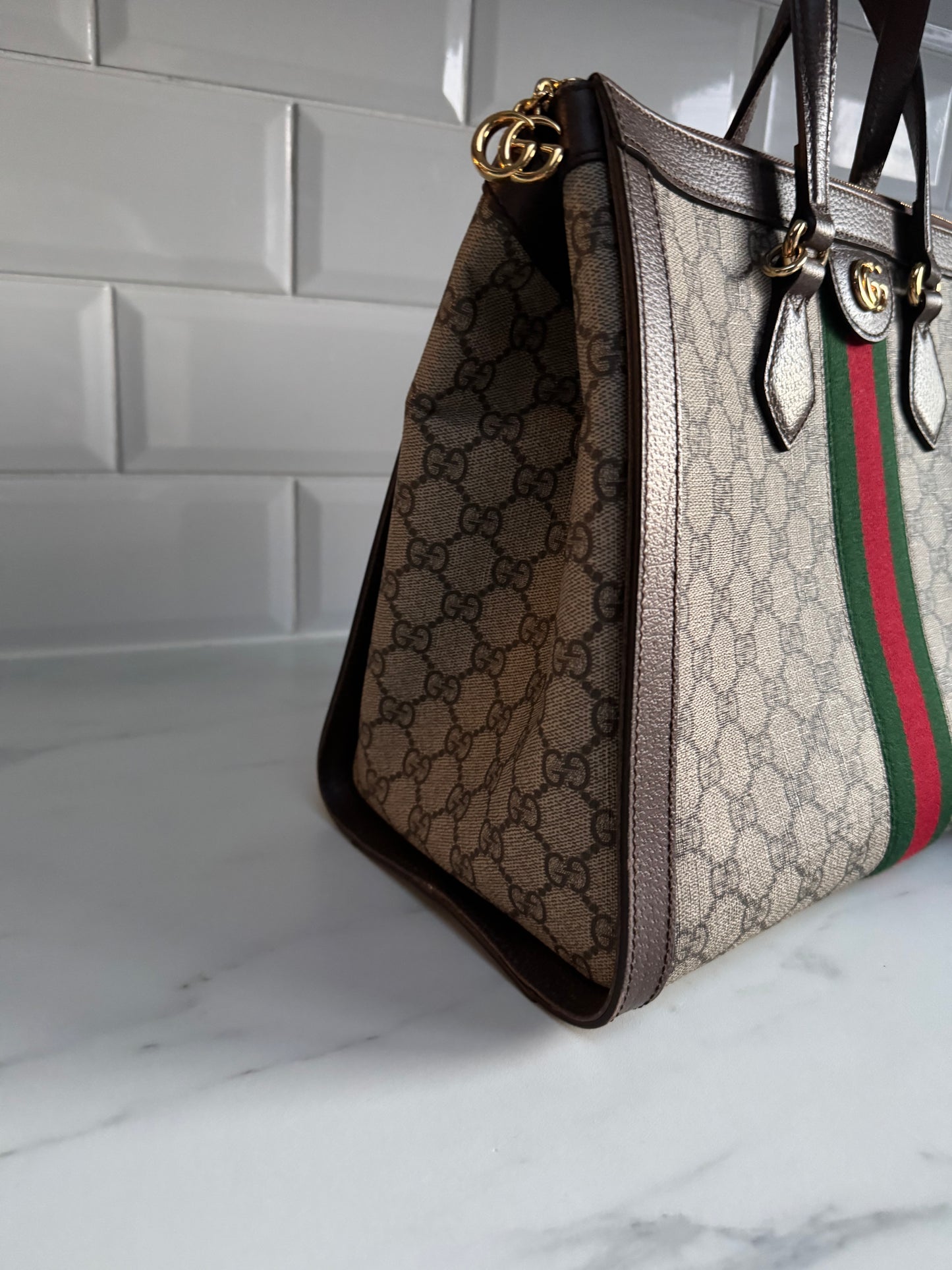 Gucci Medium Ophidia Tote - Brown, Green, Red, Grey