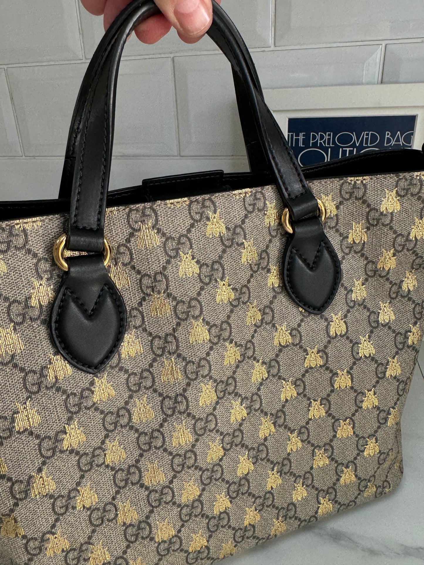 Gucci Limited Edition GGMonogram Supreme Bees Tote - Brown & Gold