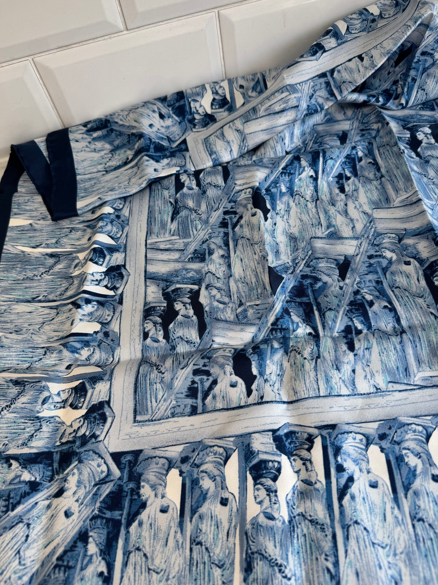 Christian Dior Square Silk Scarf - Navy and White