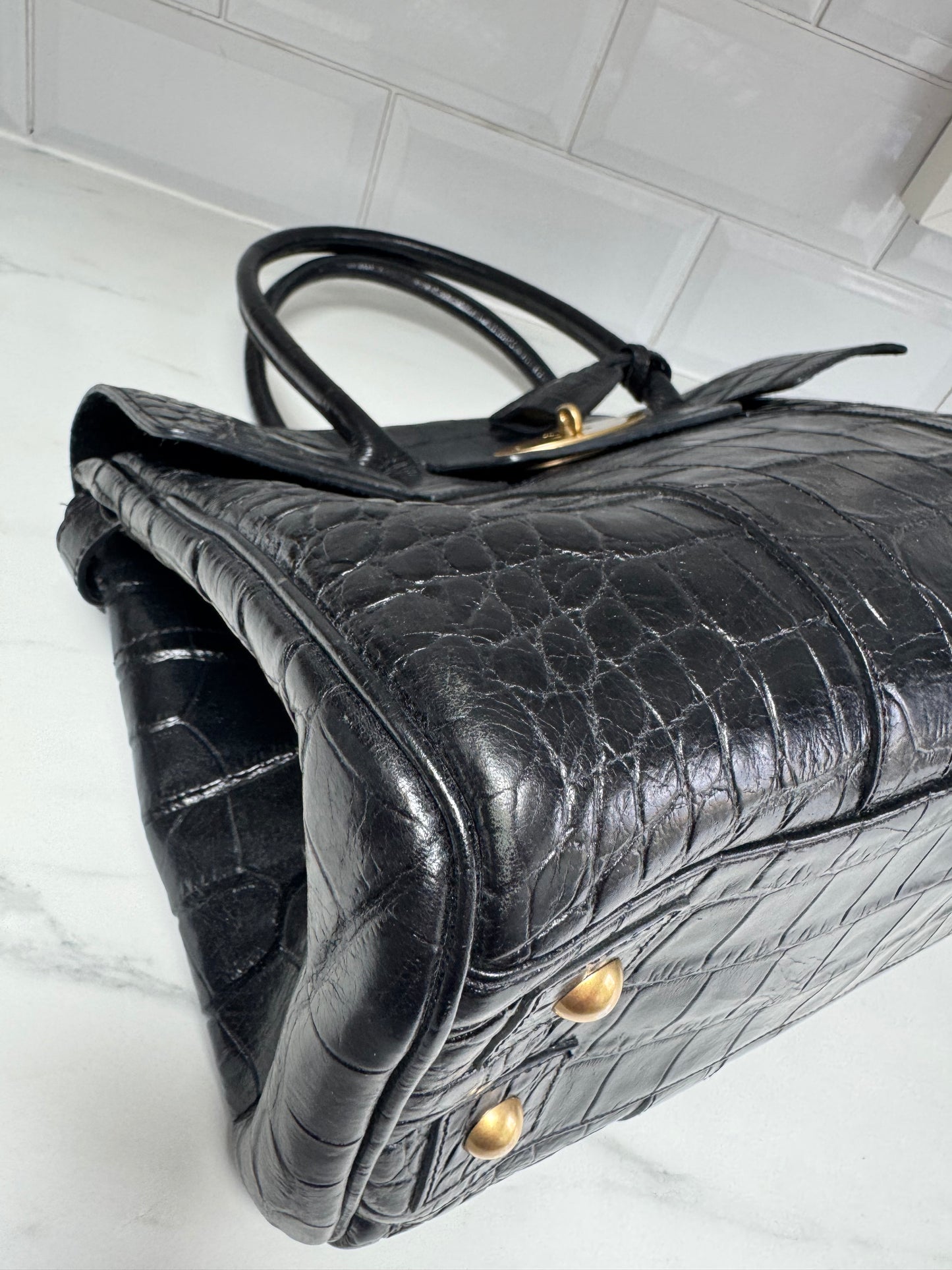 Mulberry Croc Embossed Bayswater - Black