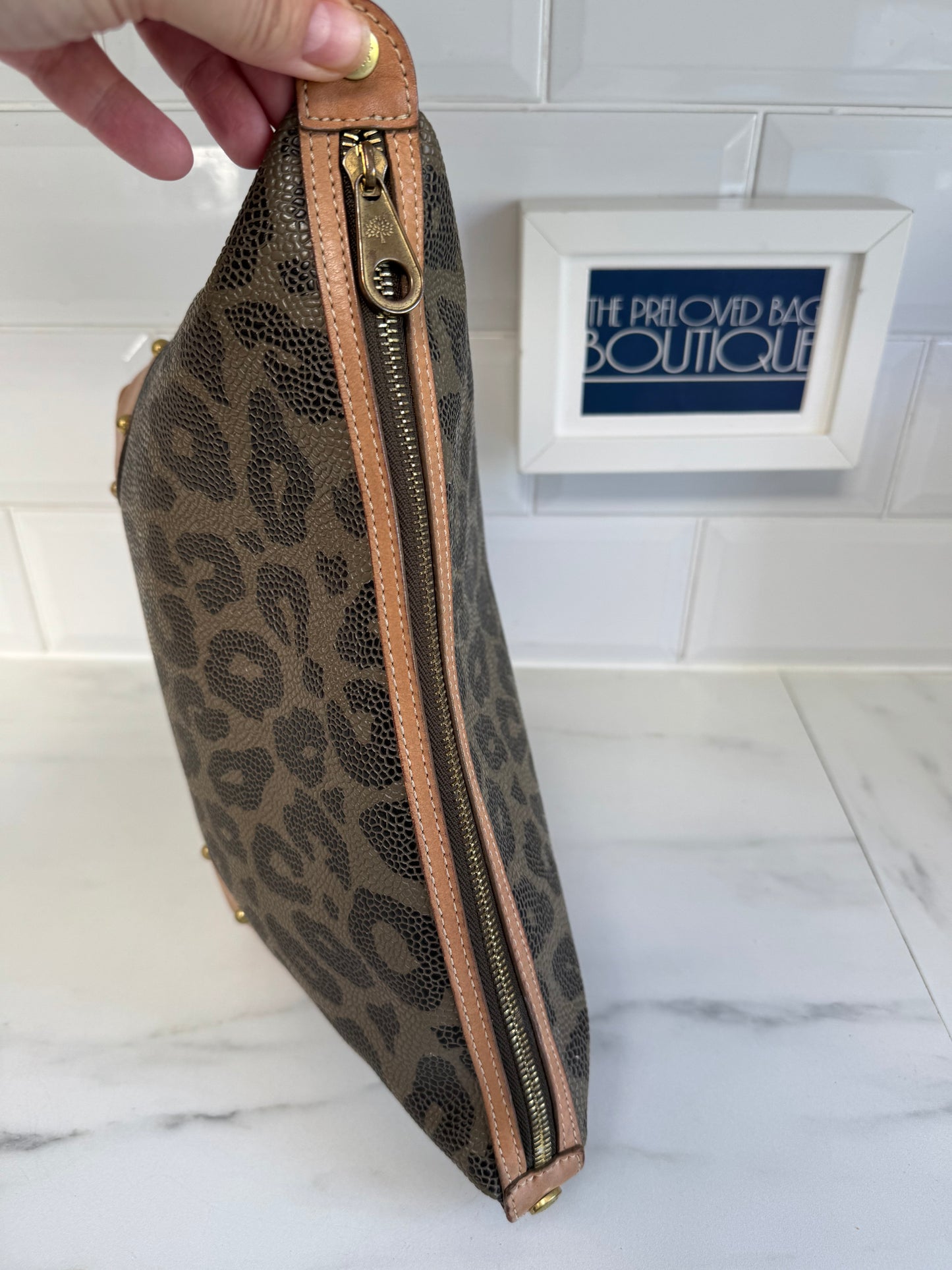 Mulberry Limited Edition Scotchgrain Birds Nest Wash Bag - Olive Green and Black Leopard Print