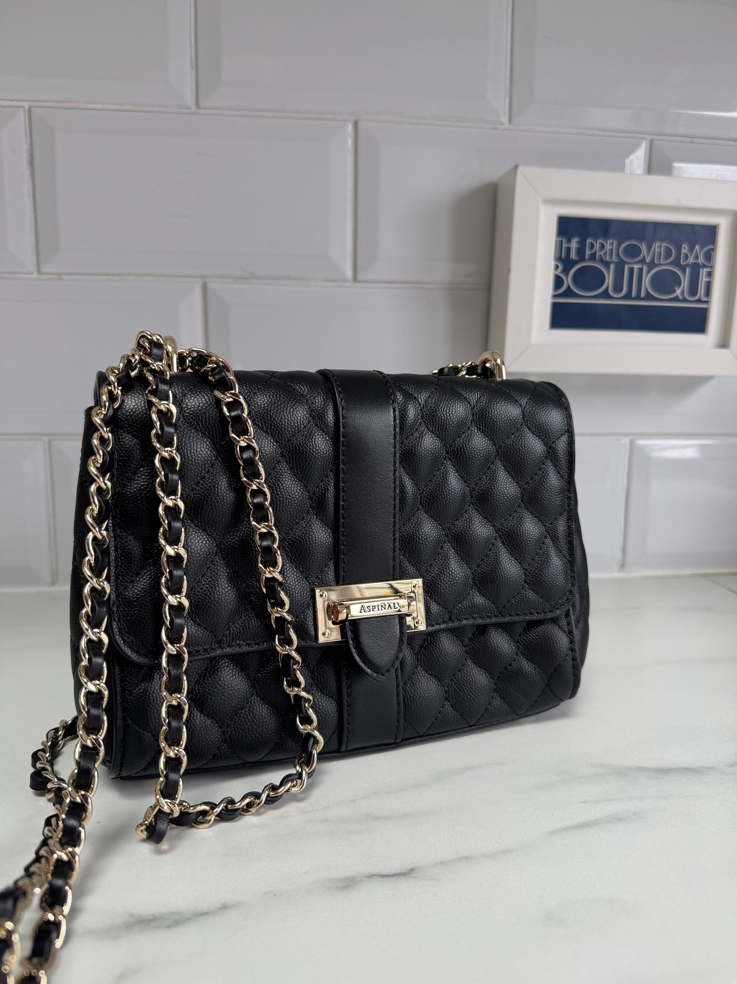 Aspinal of London Lottie Quilted Shoulder Bag - Black