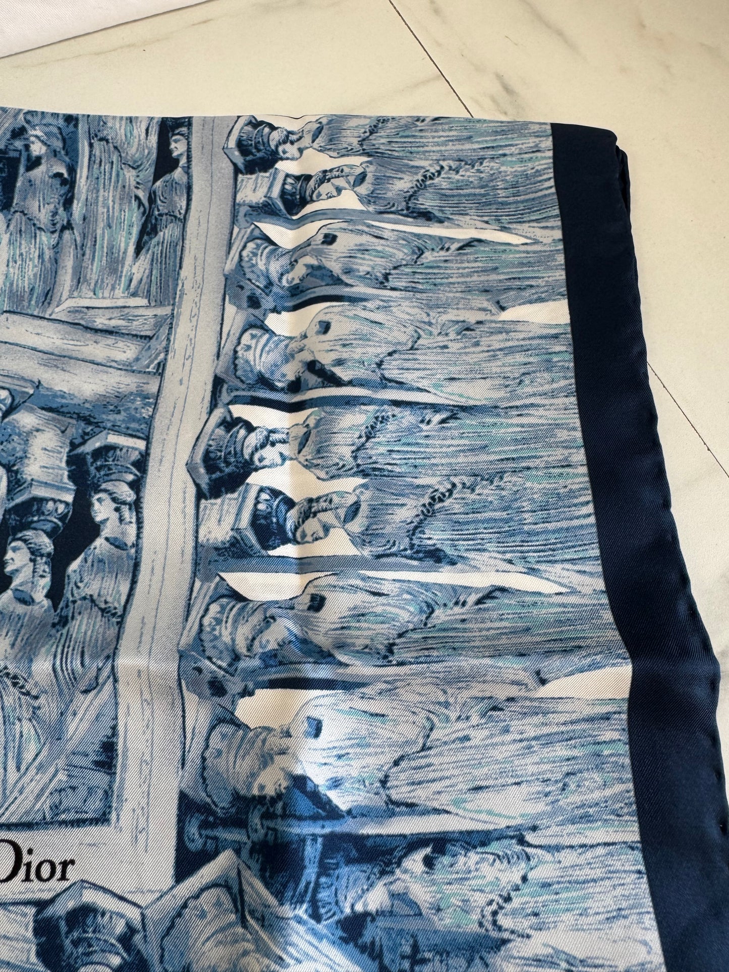 Christian Dior Square Silk Scarf - Navy and White