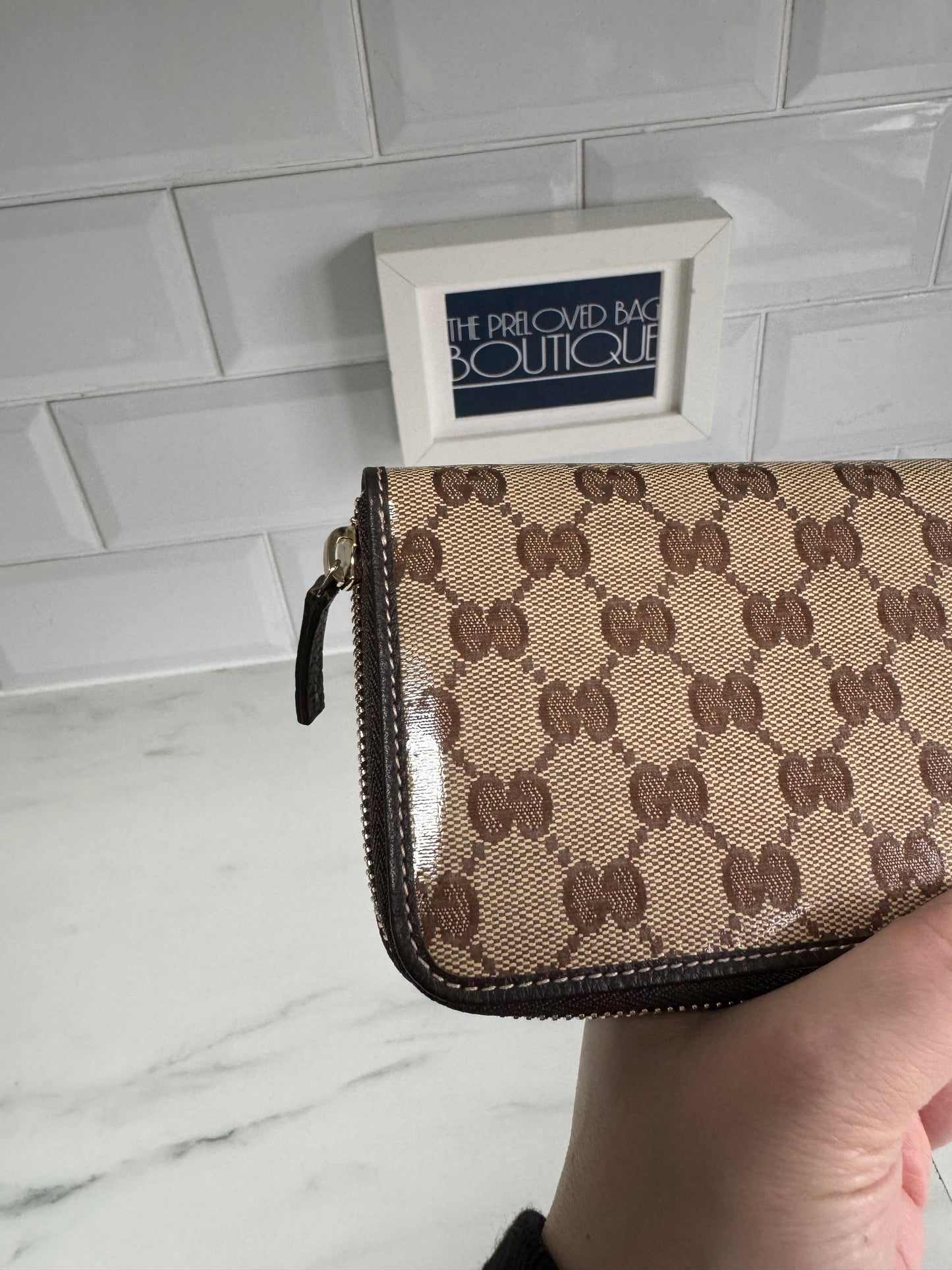 Gucci GG Crystal Zip Wallet - Brown