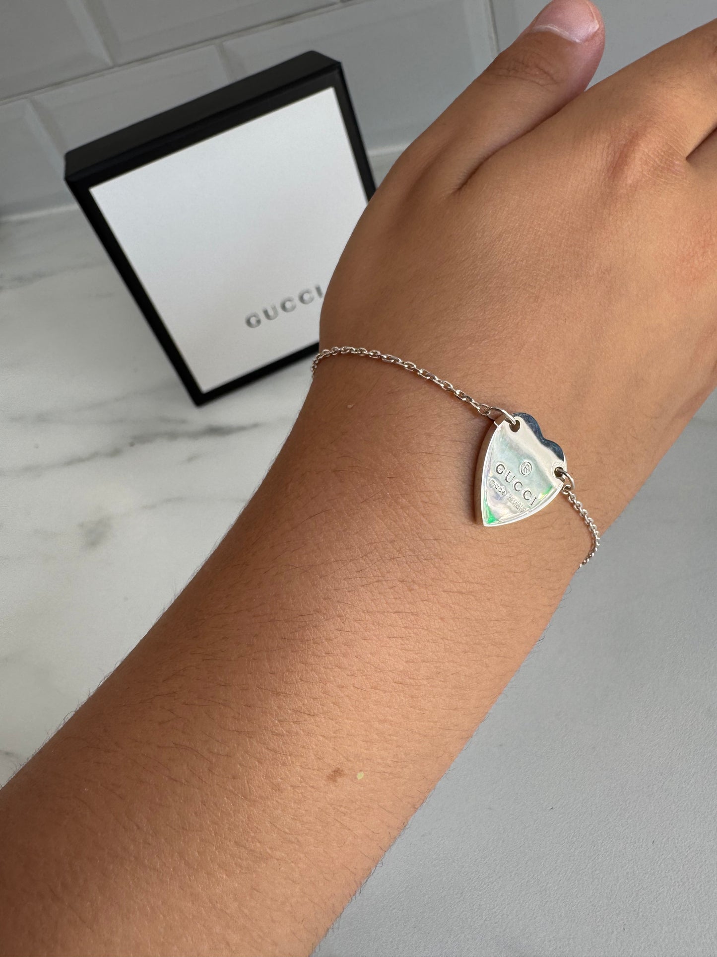 Gucci Trademark Bracelet with heart pendant -  Silver