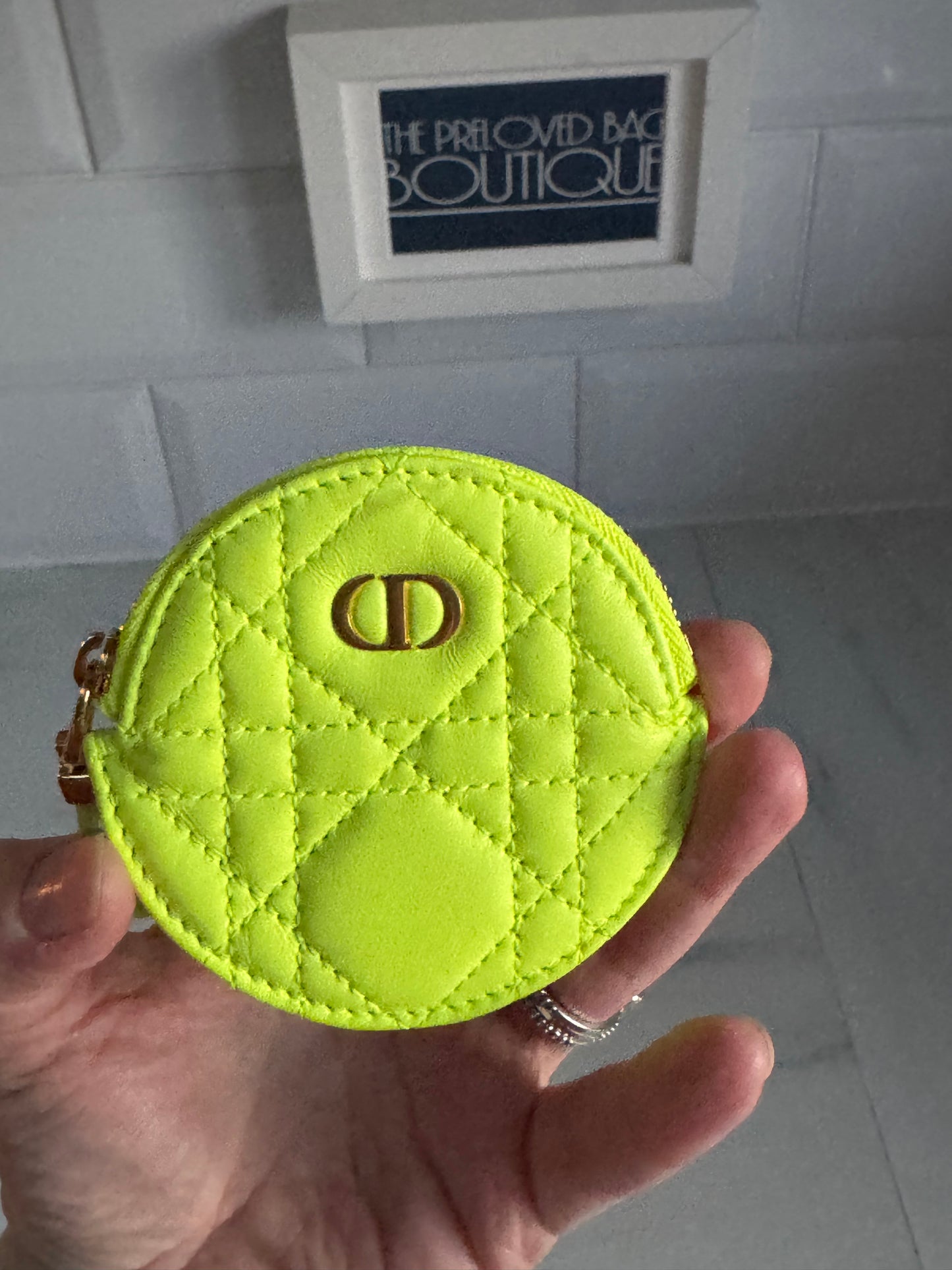 Dior Caro Small Coin Pouch - Fluorescent Lime